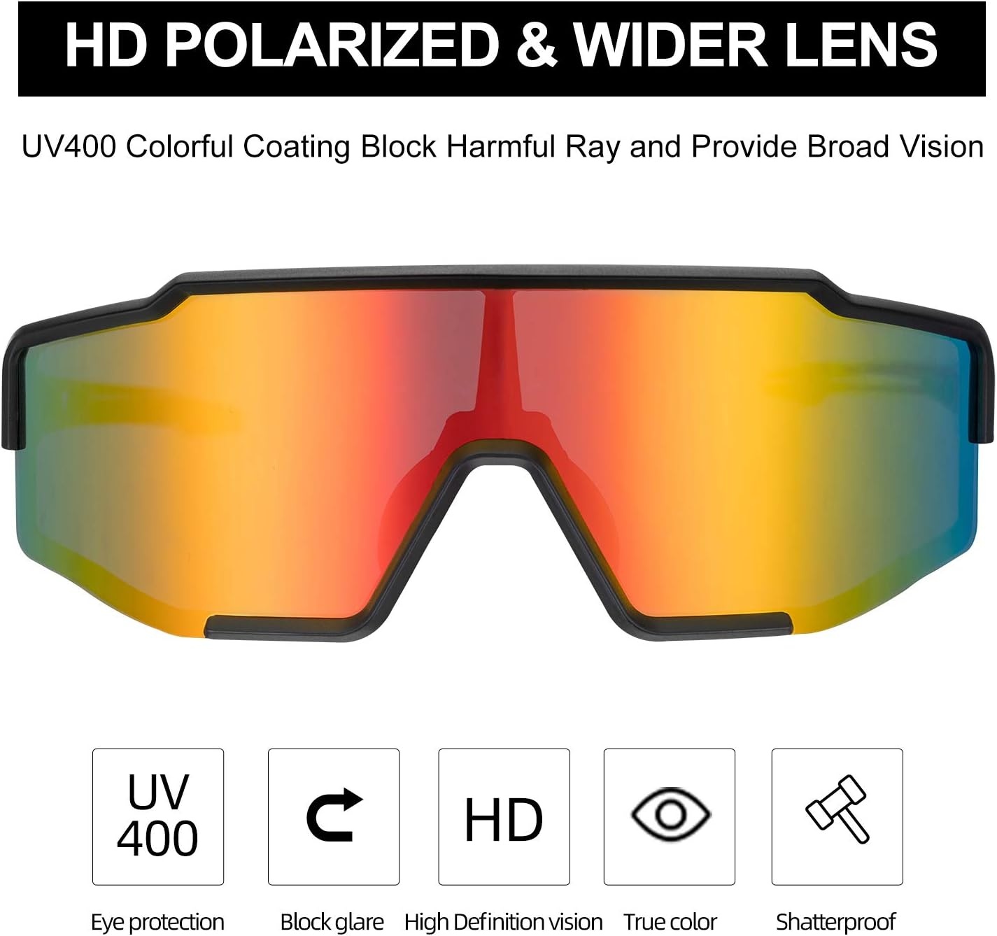 image:imageROCKBROS Polarized Sunglasses for Men Women Cycling Glasses Sports Driving Bike Fishing Running Sunglasses TAC UV400Black