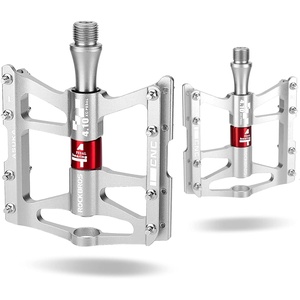 ROCKBROS 4 Bearings Mountain Bike Pedals MTB Padals Platform Flat Bike Pedals Aluminum Alloy 9/16″(Silver)