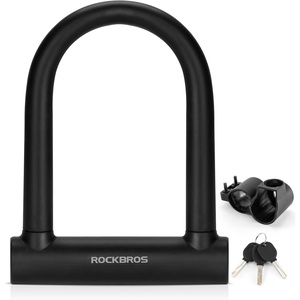 ROCKBROS U Lock Bike U Lock with Cable Heavy Duty Anti Theft Bike Lock U-Lock 4 ft Cable Mounting Bracket for Bikes eBikes Motorcycles Scooters(Black)