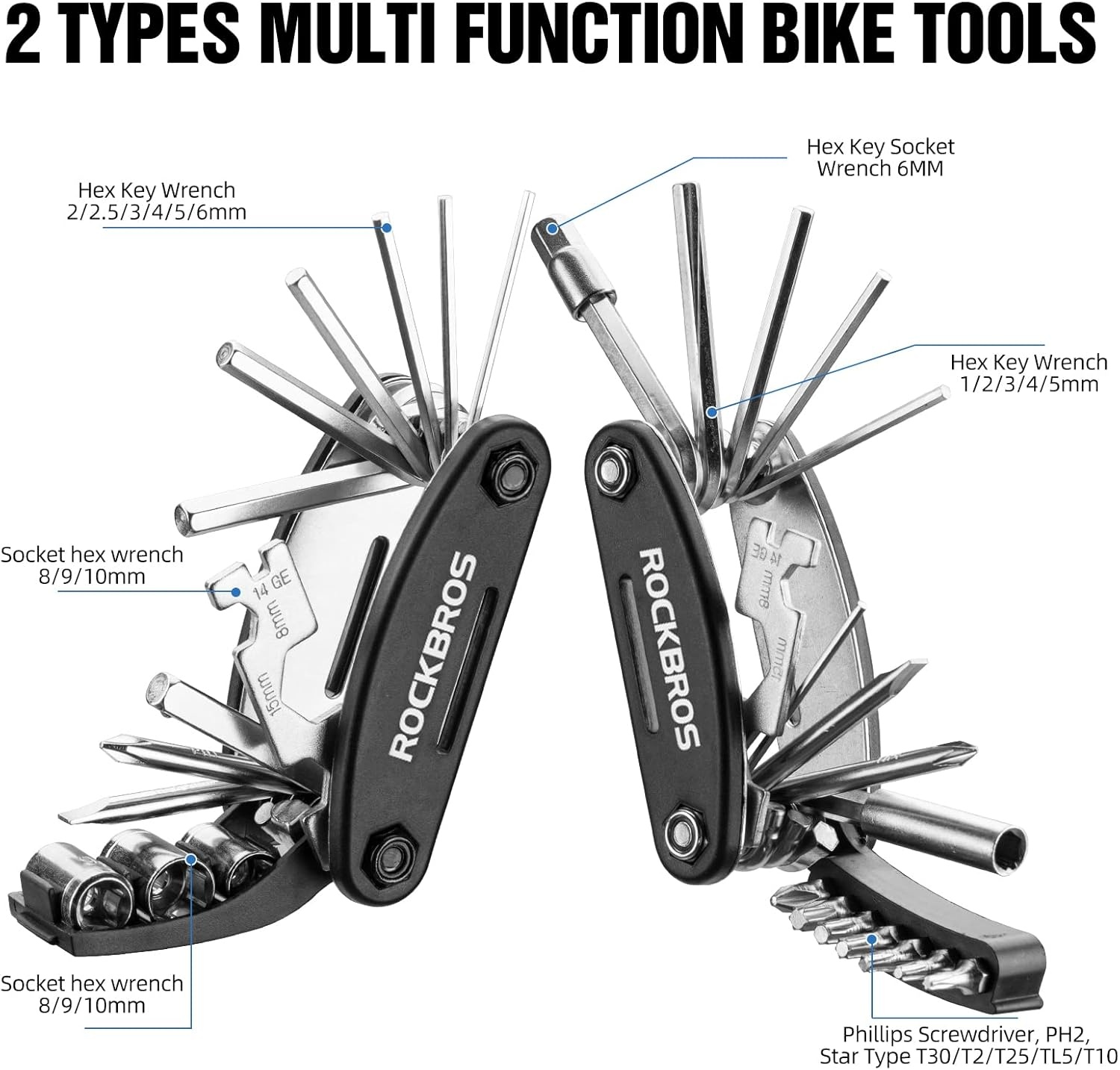 image:imageROCKBROS 16 In 1 MultiFunction Bike Tool Kit Portable Foldable Bike Multitool Cycling Tool Kit With Allen Wrench Tire Levers16 in 1 Tools