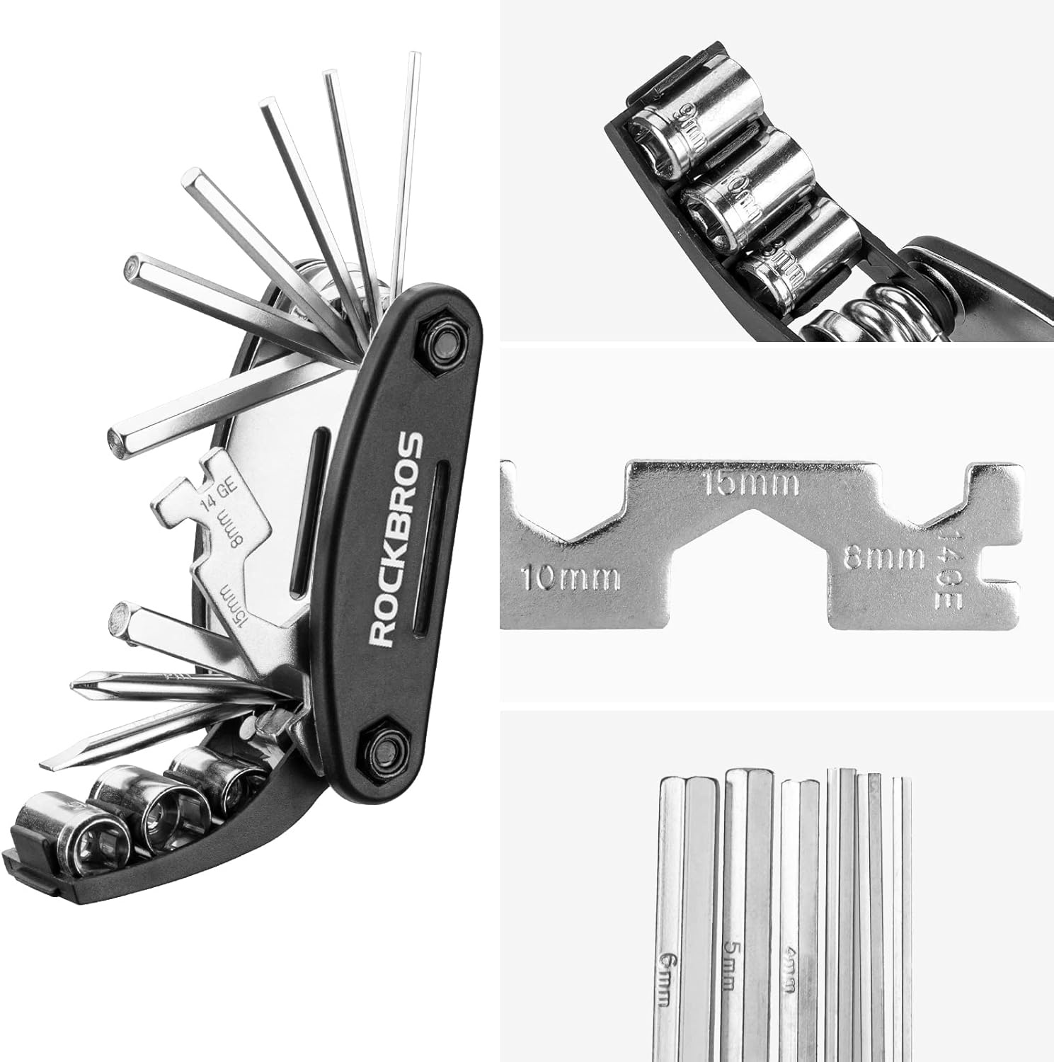 image:imageROCKBROS 16 In 1 MultiFunction Bike Tool Kit Portable Foldable Bike Multitool Cycling Tool Kit With Allen Wrench Tire Levers16 in 1 Tools