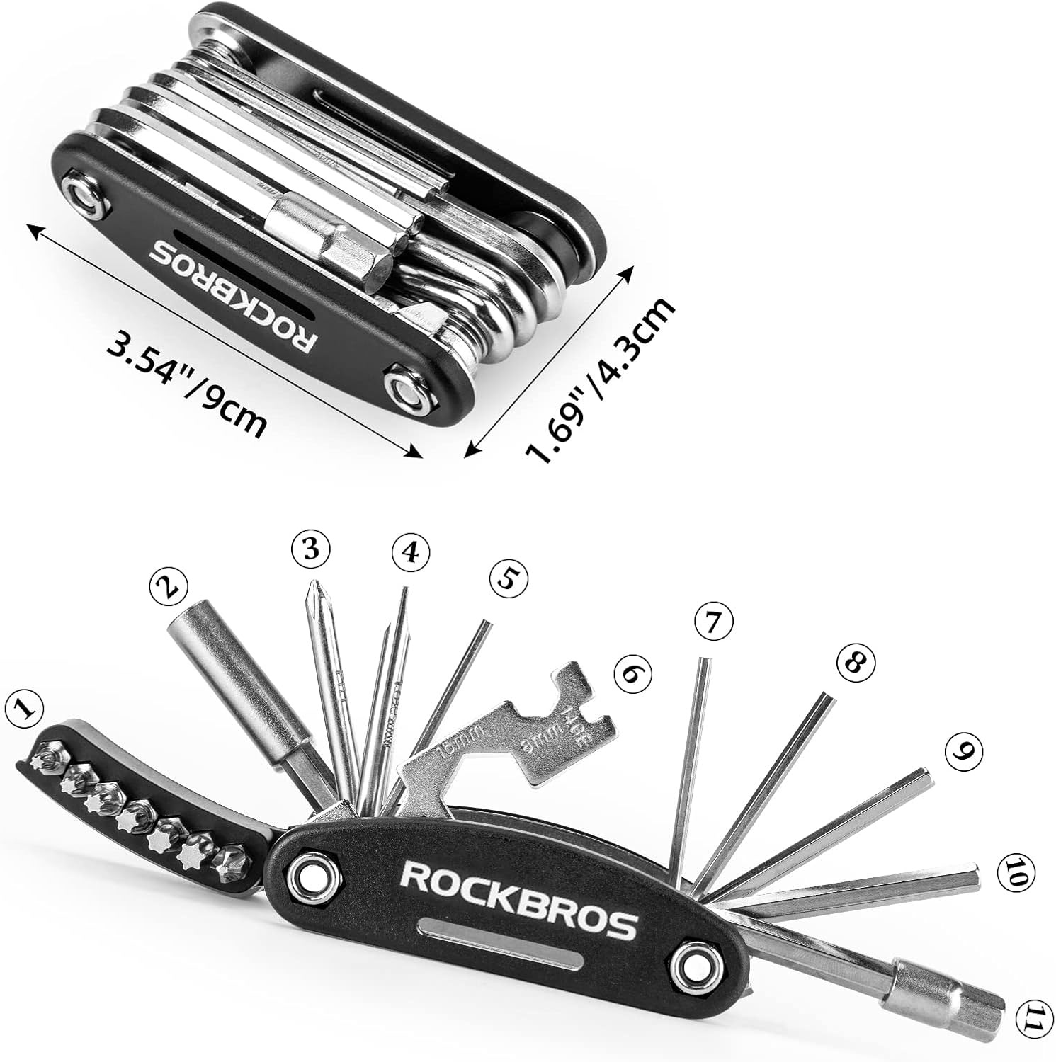 image:imageROCKBROS 16 In 1 MultiFunction Bike Tool Kit Portable Foldable Bike Multitool Cycling Tool Kit With Allen Wrench Tire Levers16 in 1 Tools