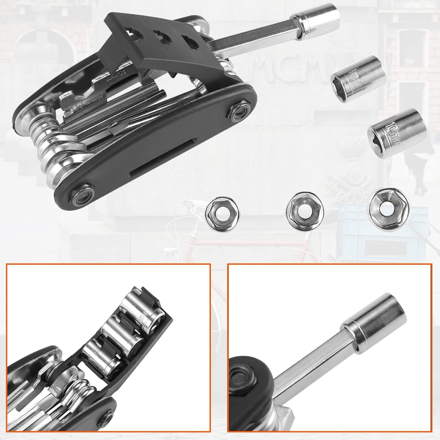 image:imageROCKBROS 16 In 1 MultiFunction Bike Tool Kit Portable Foldable Bike Multitool Cycling Tool Kit With Allen Wrench Tire Levers16 in 1 Tools1 Pack
