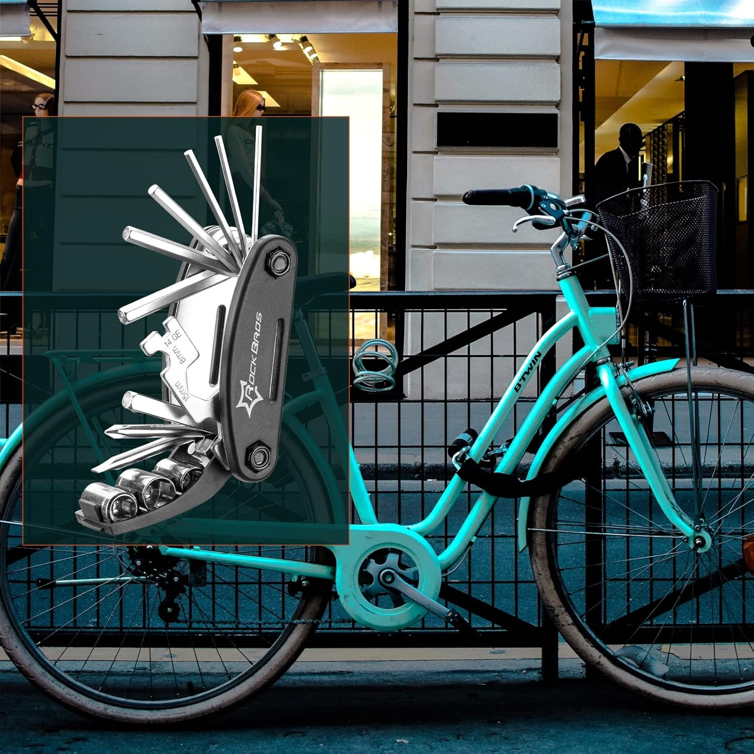 image:imageROCKBROS 16 In 1 MultiFunction Bike Tool Kit Portable Foldable Bike Multitool Cycling Tool Kit With Allen Wrench Tire Levers16 in 1 Tools1 Pack