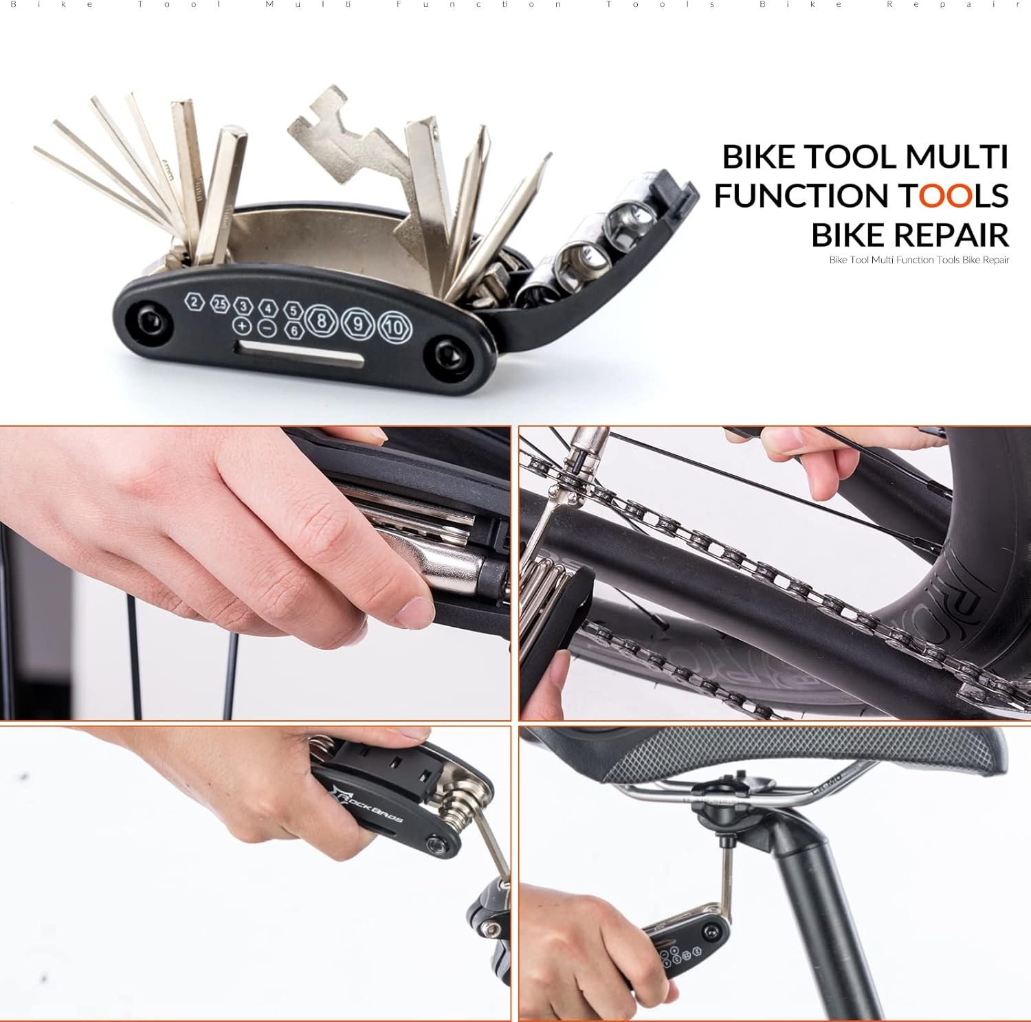 image:imageROCKBROS 16 In 1 MultiFunction Bike Tool Kit Portable Foldable Bike Multitool Cycling Tool Kit With Allen Wrench Tire Levers16 in 1 Tools1 Pack