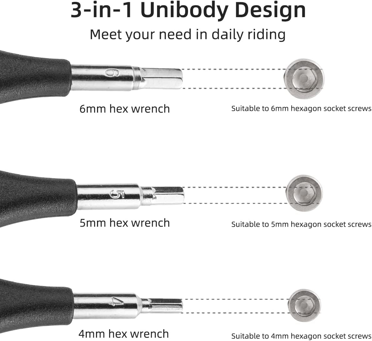 image:imageROCKBROS 3in1 Allen Hex Wrench Set 456mm Sizes Black Silver Steel and PVC