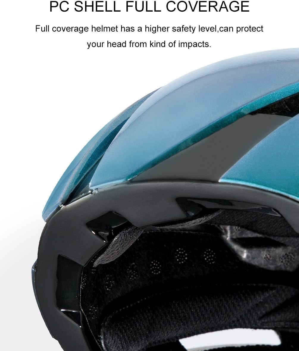 image:imageROCKBROS Adult Bike Helmet Streamlined Aerodynamic Comfortable Y Shaped Strap Cycling Helmet for Larger Head Men Women Reflective Adjustable Webbing for Road amp Mountain BikingChameleon Blue High Gloss