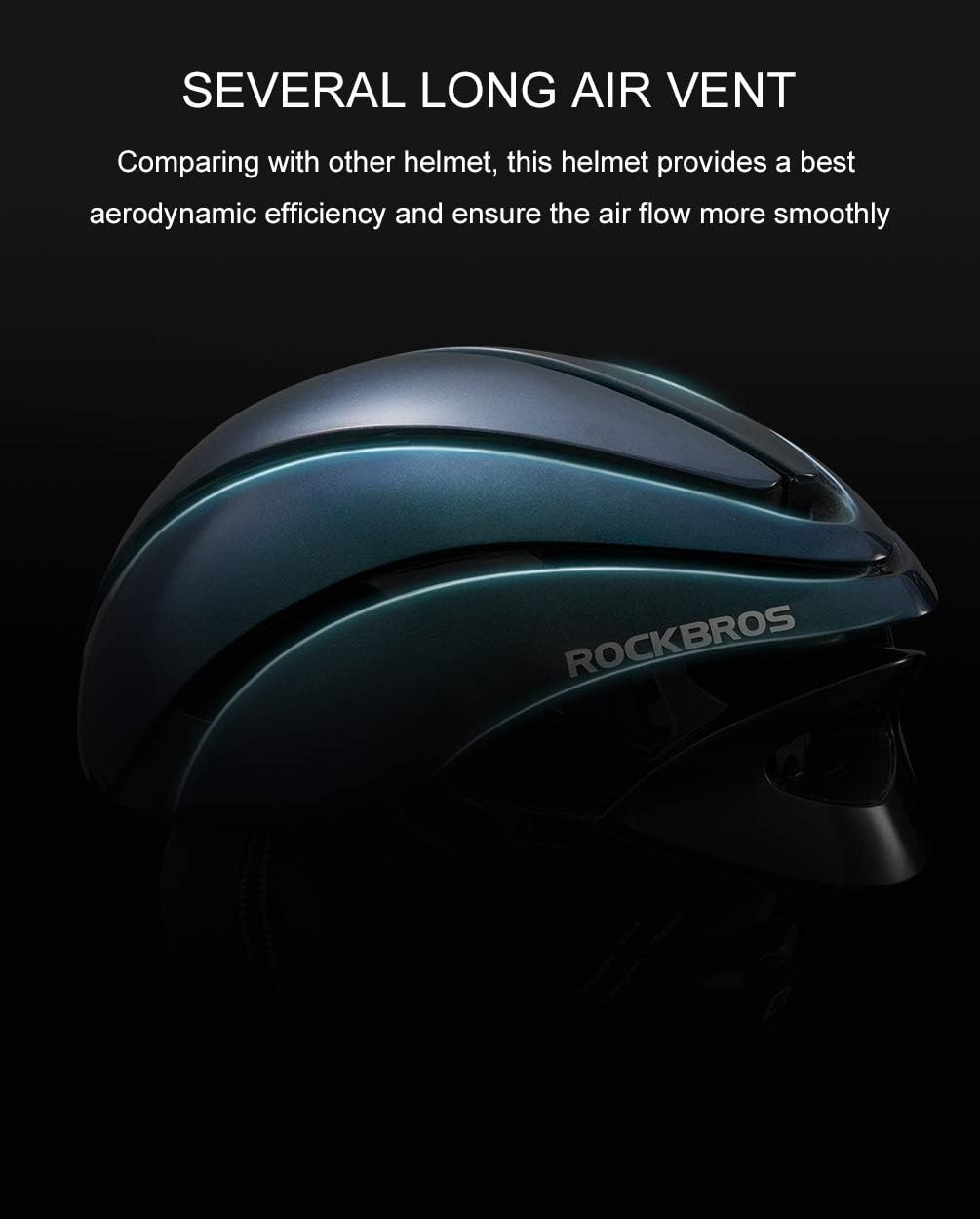 image:imageROCKBROS Adult Bike Helmet Streamlined Aerodynamic Comfortable Y Shaped Strap Cycling Helmet for Larger Head Men Women Reflective Adjustable Webbing for Road amp Mountain BikingChameleon Blue High Gloss