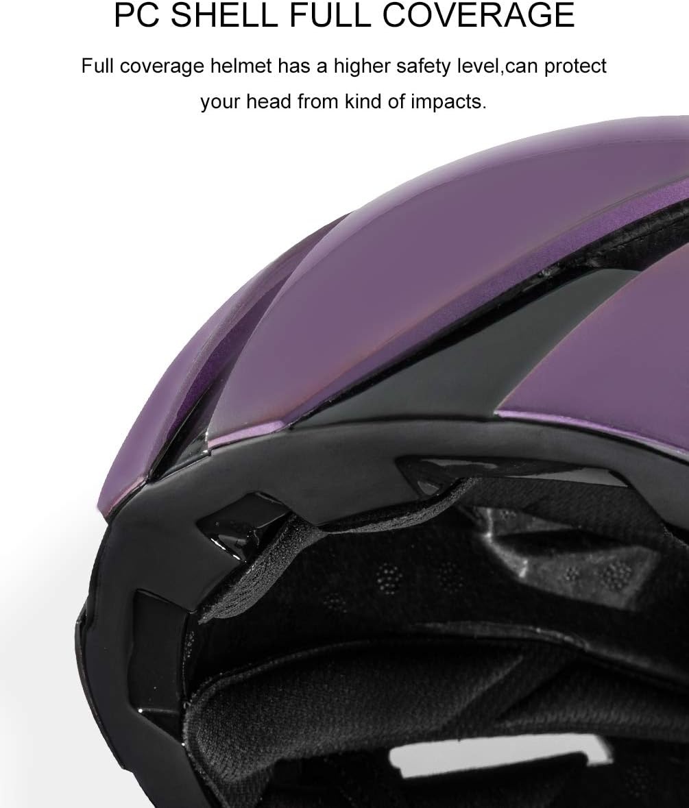 image:imageROCKBROS Adult Bike Helmet Streamlined Aerodynamic Comfortable Y Shaped Strap Cycling Helmet for Larger Head Men Women Reflective Adjustable Webbing for Road amp Mountain BikingChameleon Purple High Gloss
