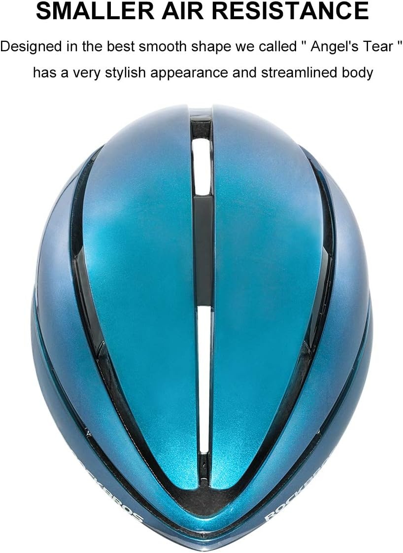 image:imageROCKBROS Adult Bike Helmet Streamlined Aerodynamic Comfortable Y Shaped Strap Cycling Helmet for Larger Head Men Women Reflective Adjustable Webbing for Road amp Mountain BikingChameleon Blue High Gloss