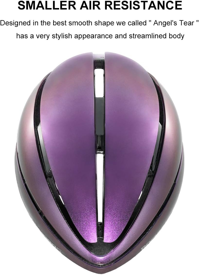 image:imageROCKBROS Adult Bike Helmet Streamlined Aerodynamic Comfortable Y Shaped Strap Cycling Helmet for Larger Head Men Women Reflective Adjustable Webbing for Road amp Mountain BikingChameleon Purple High Gloss