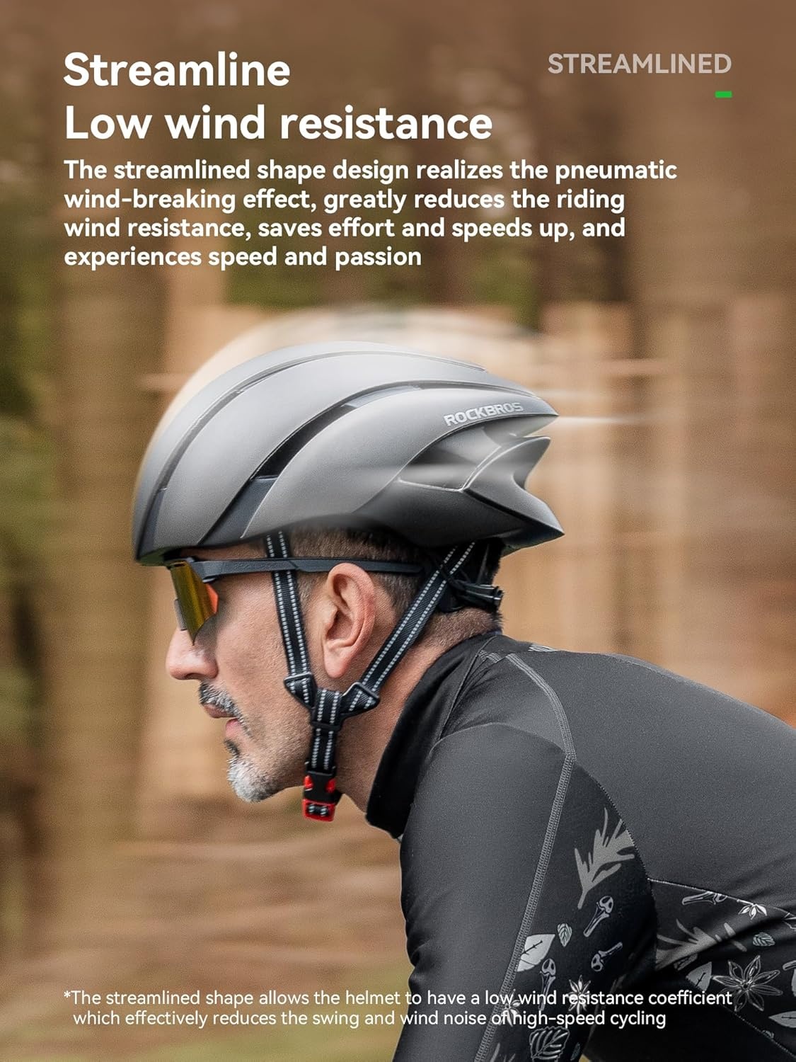 image:imageROCKBROS Adult Bike Helmet Streamlined Aerodynamic Comfortable Y Shaped Strap Cycling Helmet for Larger Head Men Women Reflective Adjustable Webbing for Road amp Mountain BikingBlack