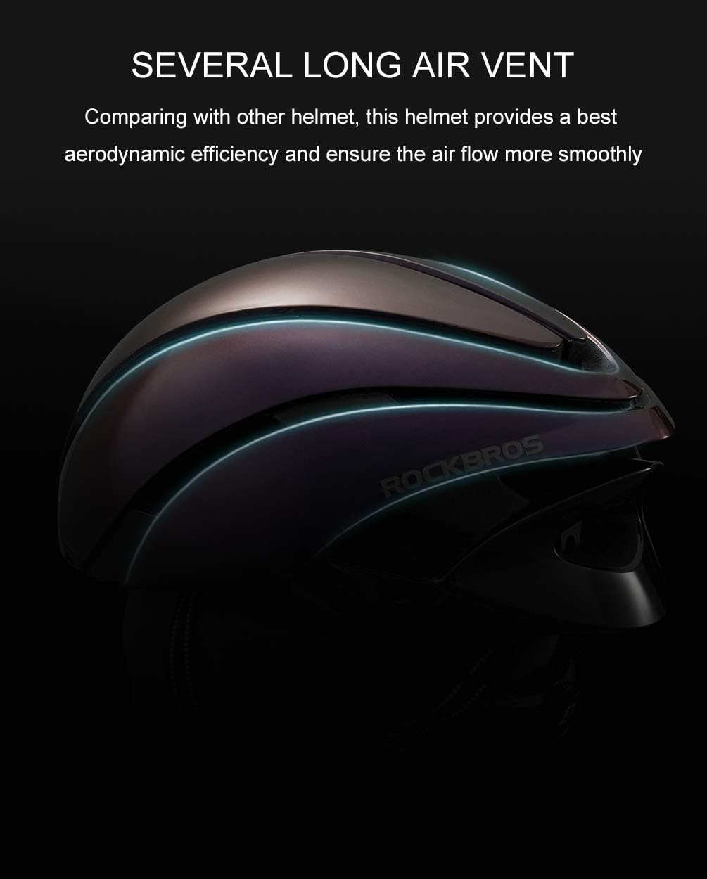 image:imageROCKBROS Adult Bike Helmet Streamlined Aerodynamic Comfortable Y Shaped Strap Cycling Helmet for Larger Head Men Women Reflective Adjustable Webbing for Road amp Mountain BikingChameleon Purple High Gloss