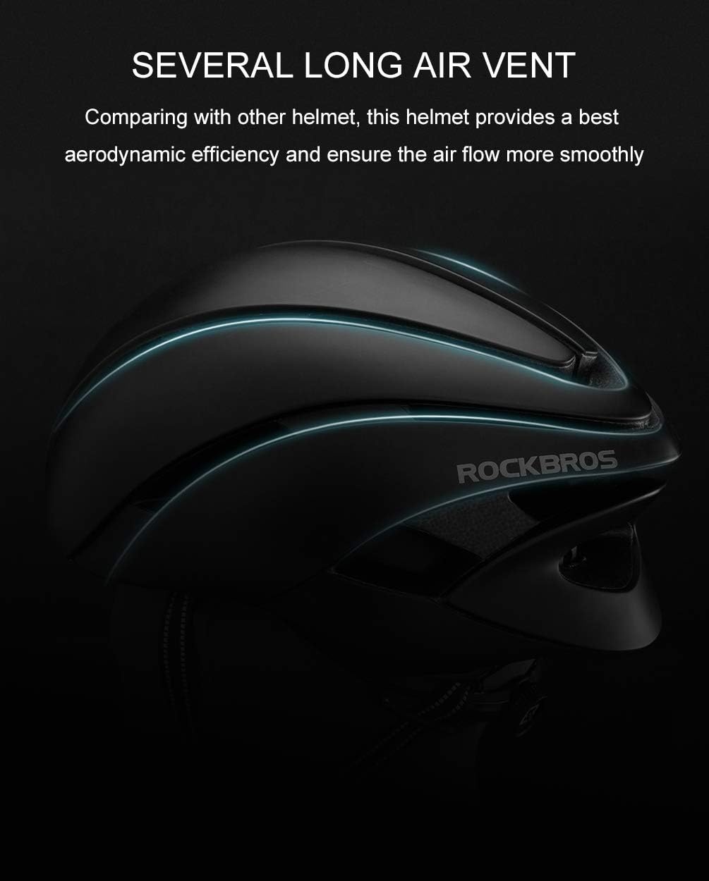 image:imageROCKBROS Adult Bike Helmet Streamlined Aerodynamic Comfortable Y Shaped Strap Cycling Helmet for Larger Head Men Women Reflective Adjustable Webbing for Road amp Mountain BikingBlack
