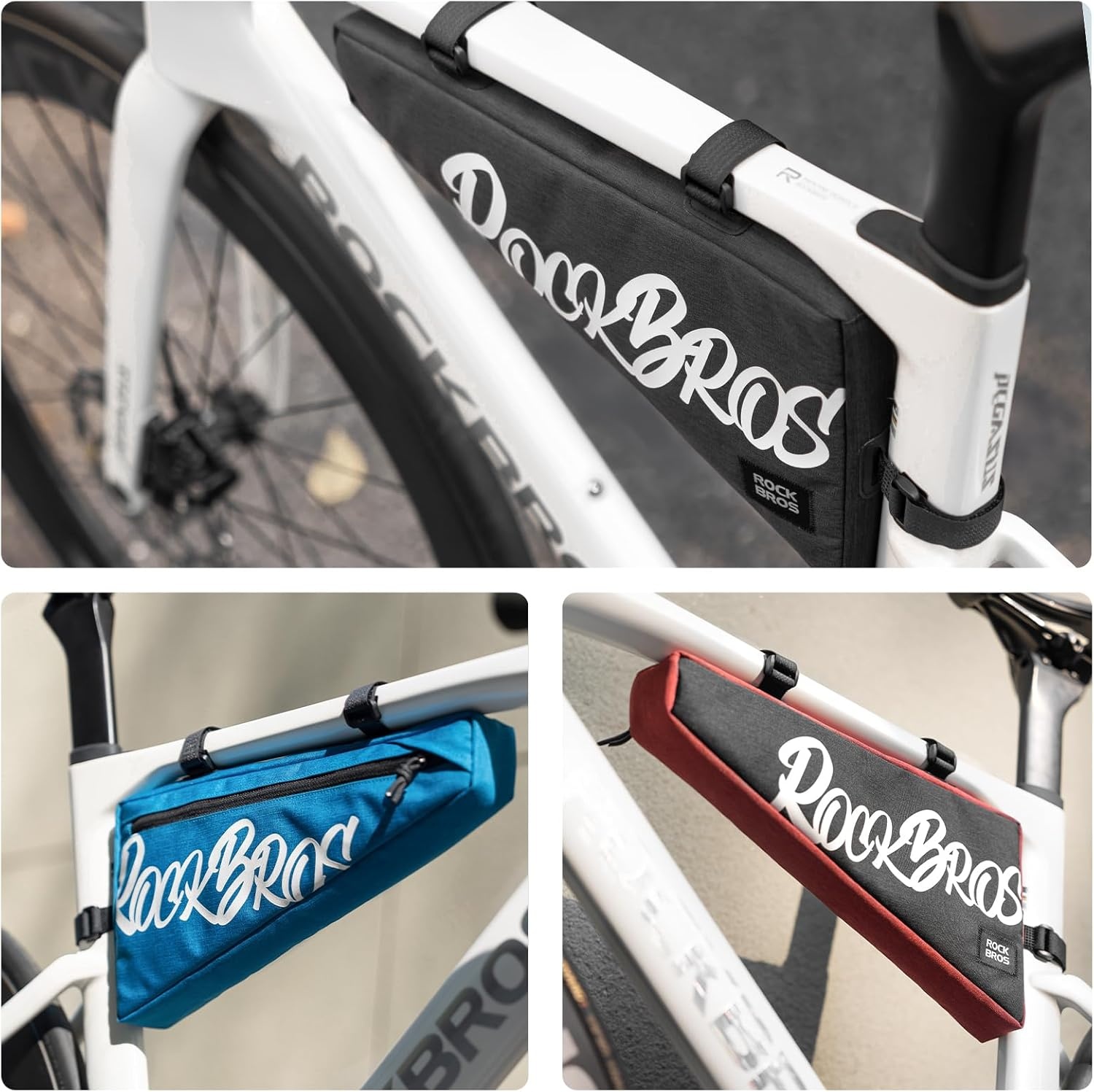 image:imageROCKBROS Bike Frame Bag 19L Bike Triangle Bag Water Resistant Bike Frame Pouch BlackBlueRed Bike Bag for Bicycles BlackBlue