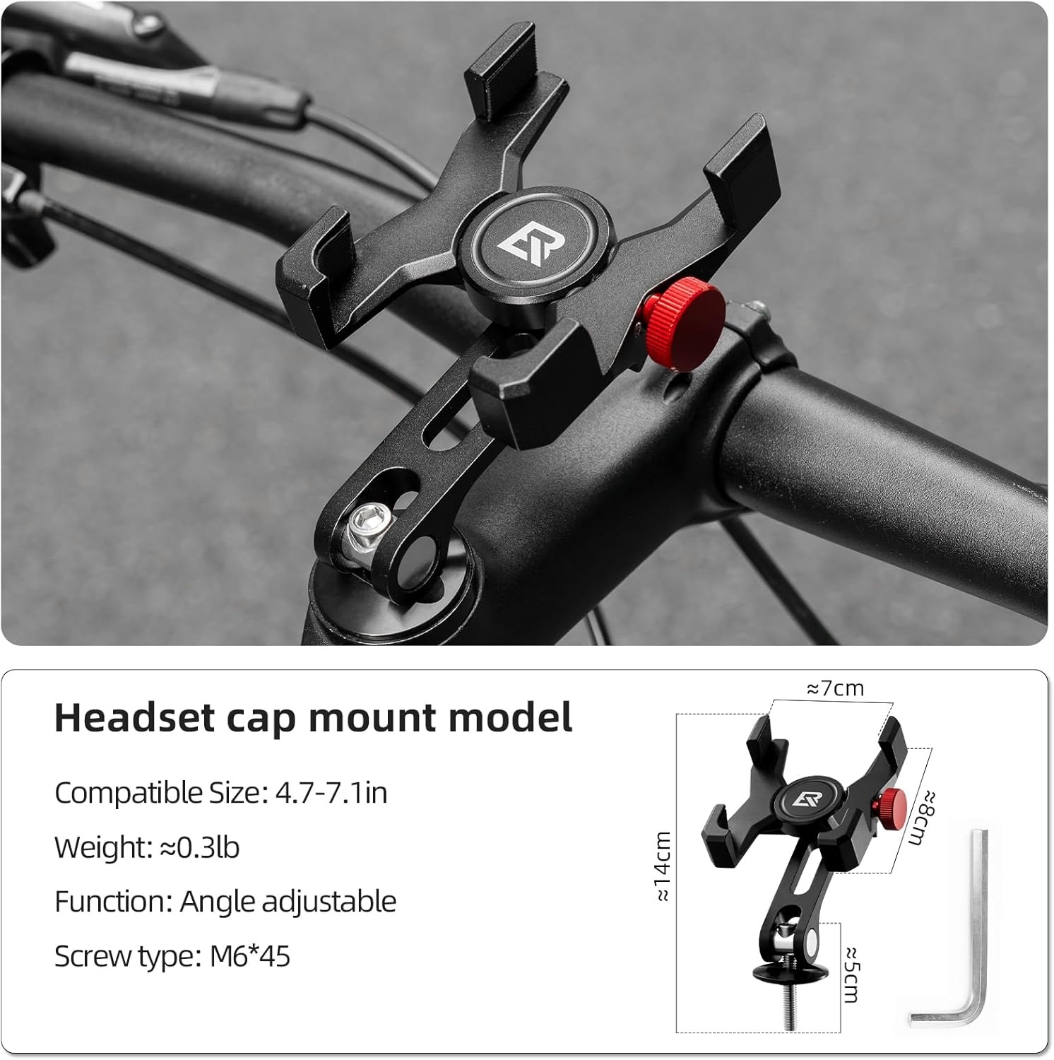 image:imageROCKBROS Bike Phone Holder Aluminum Bike Phone Mount HolderHandlebar Mounted Cell Phone Holder for 4771 Inch Phones Handlebar MountHeadset Cap Mount