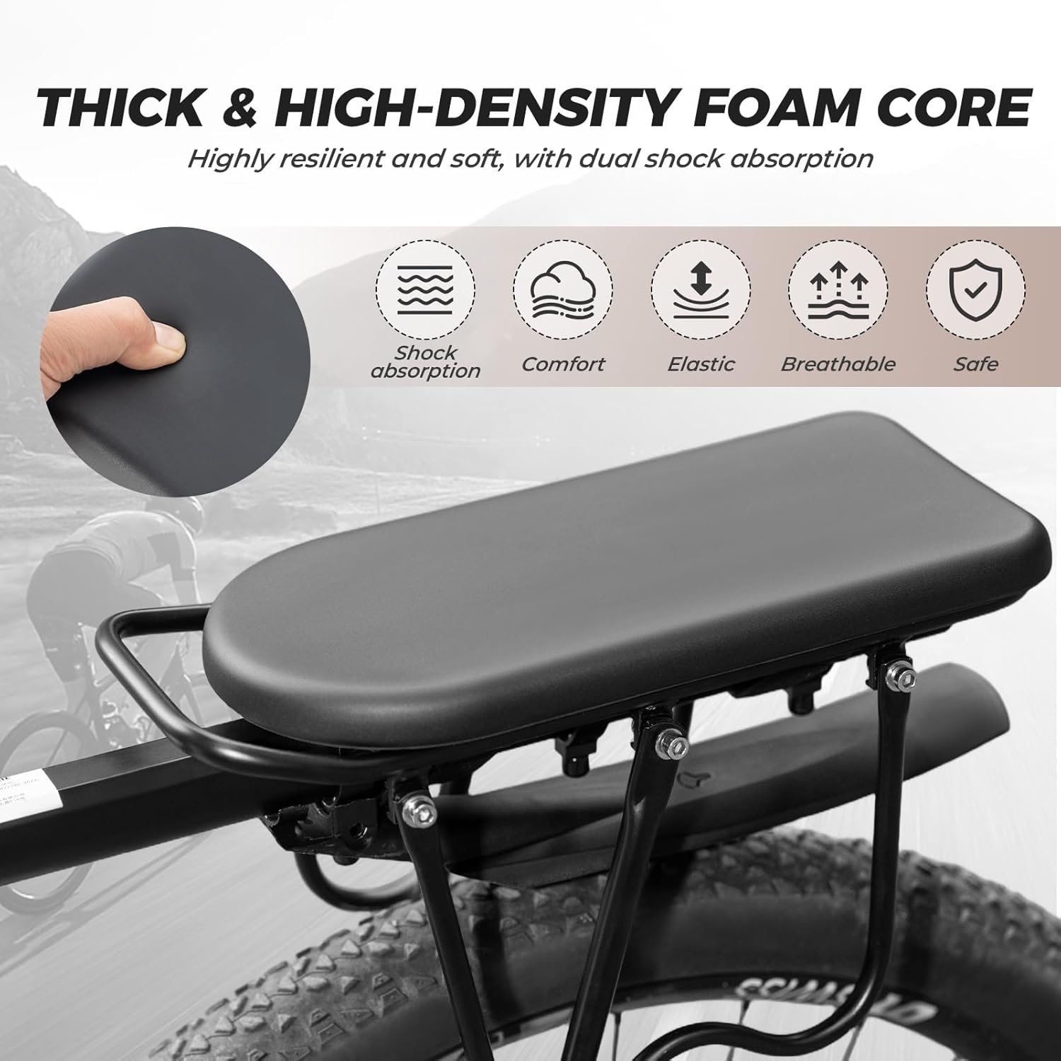 image:imageROCKBROS Bike Rear Seat Kids Pad Manned Cushion with Hook amp Loop Strap Child Bike Seat Bicycle Back Shelf MTB Ebike Carrier for Cargo amp Passenger 126 59 inch