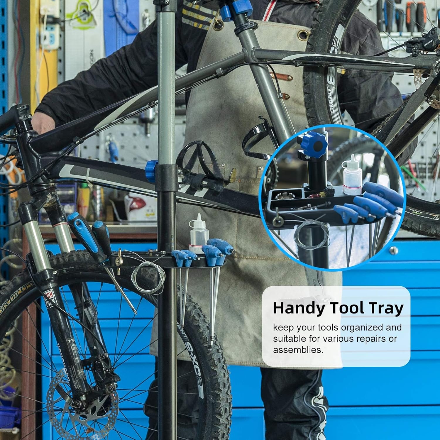 image:imageROCKBROS Bike Repair Stand Bicycle Maintenance Rack Bike Stand for Maintenance Height Adjustable Foldable Bike Repair Mechanic Stand with Tool Tray for Mountain Road Bikes