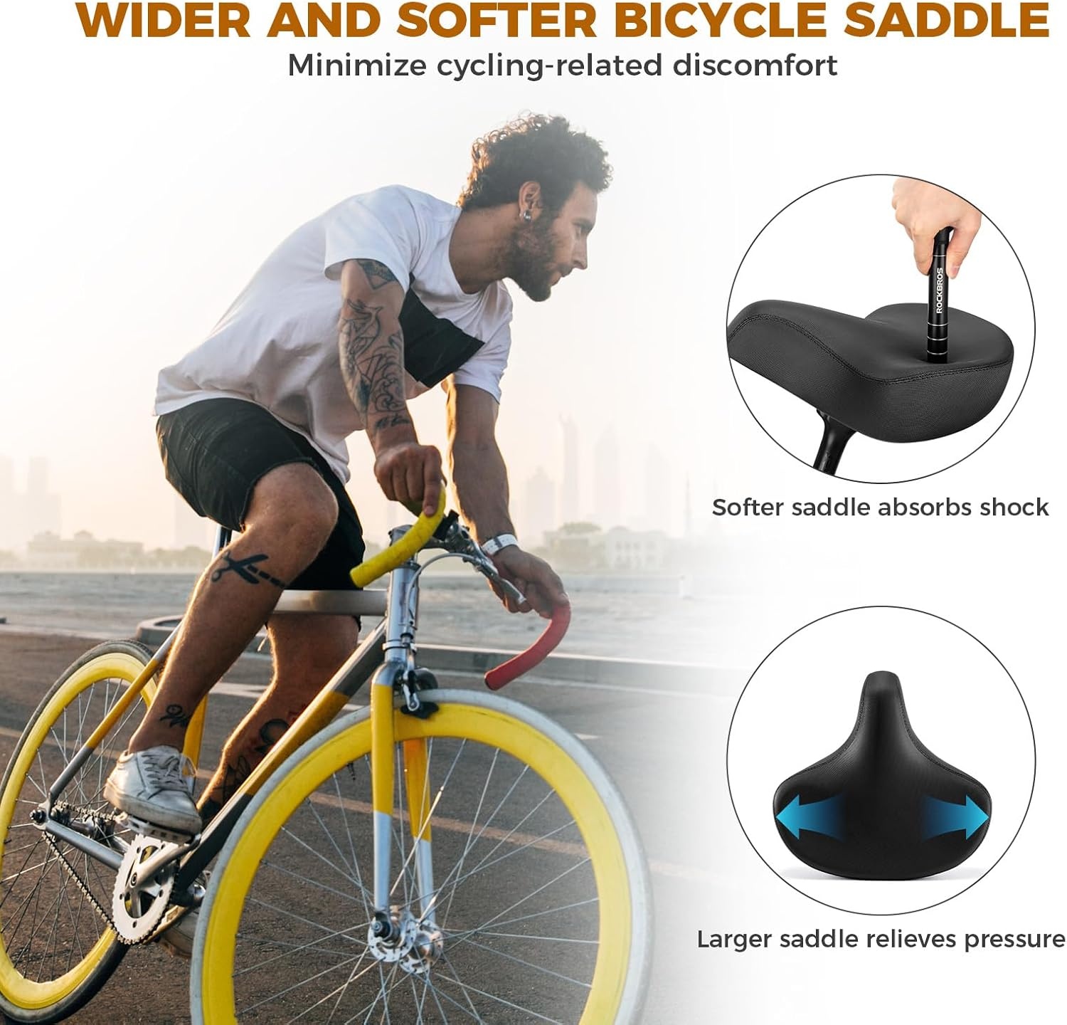 image:imageROCKBROS Bike Seat Cushion Bicycle Wide Saddle Replacement with NonSlip Matte Surface Oversized Comfortable Saddle for Peloton Bikes Exercise Bikes Electric Bikes Cruiser Bikes No ClampsTools