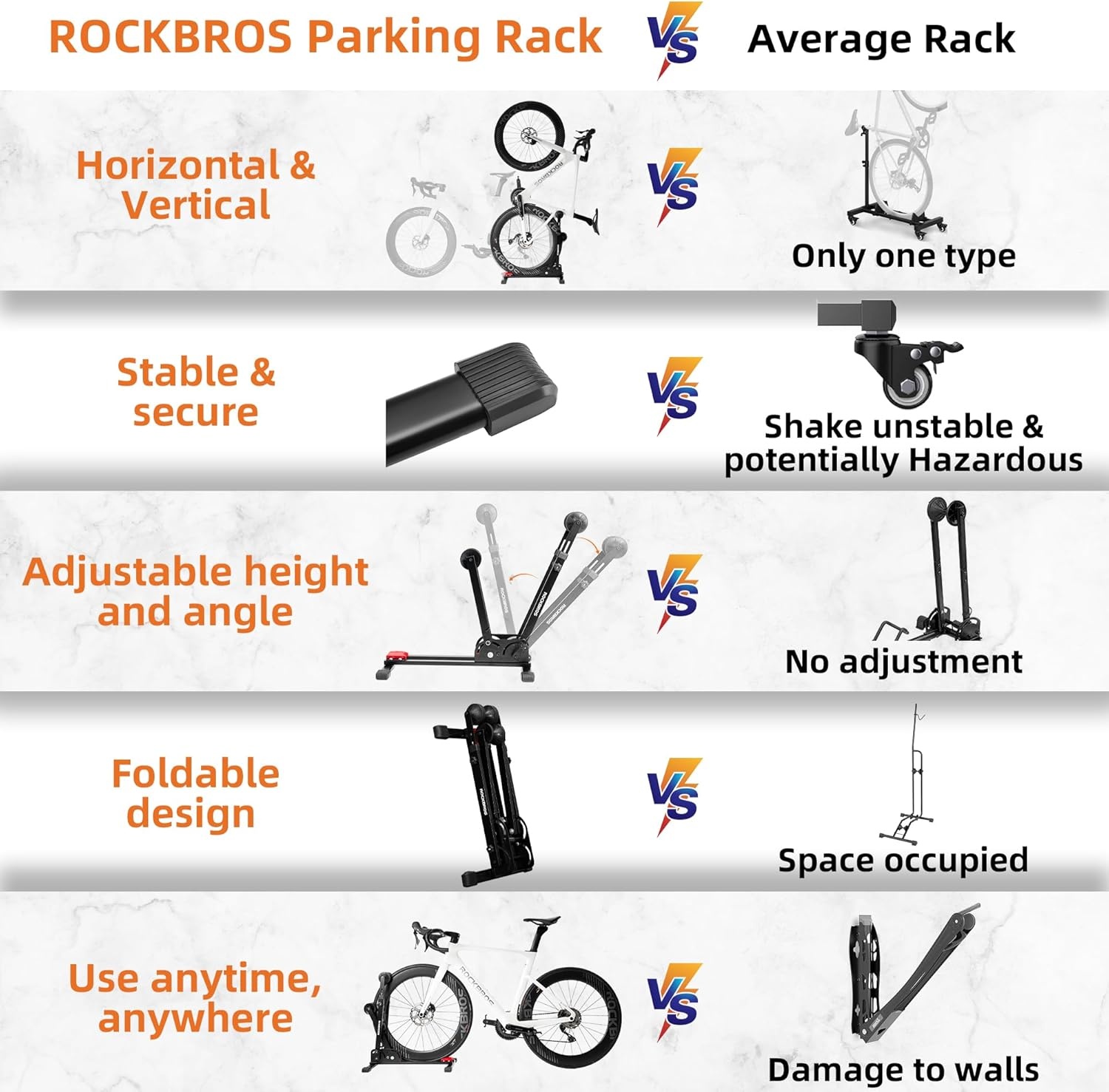 image:imageROCKBROS Bike Stand 2in1 Vertical amp Horizontal Bike Stand Floor Foldable Adjustable Bike Parking Rack for 24 275 Mountain Road Bike Indoor Storage Garage