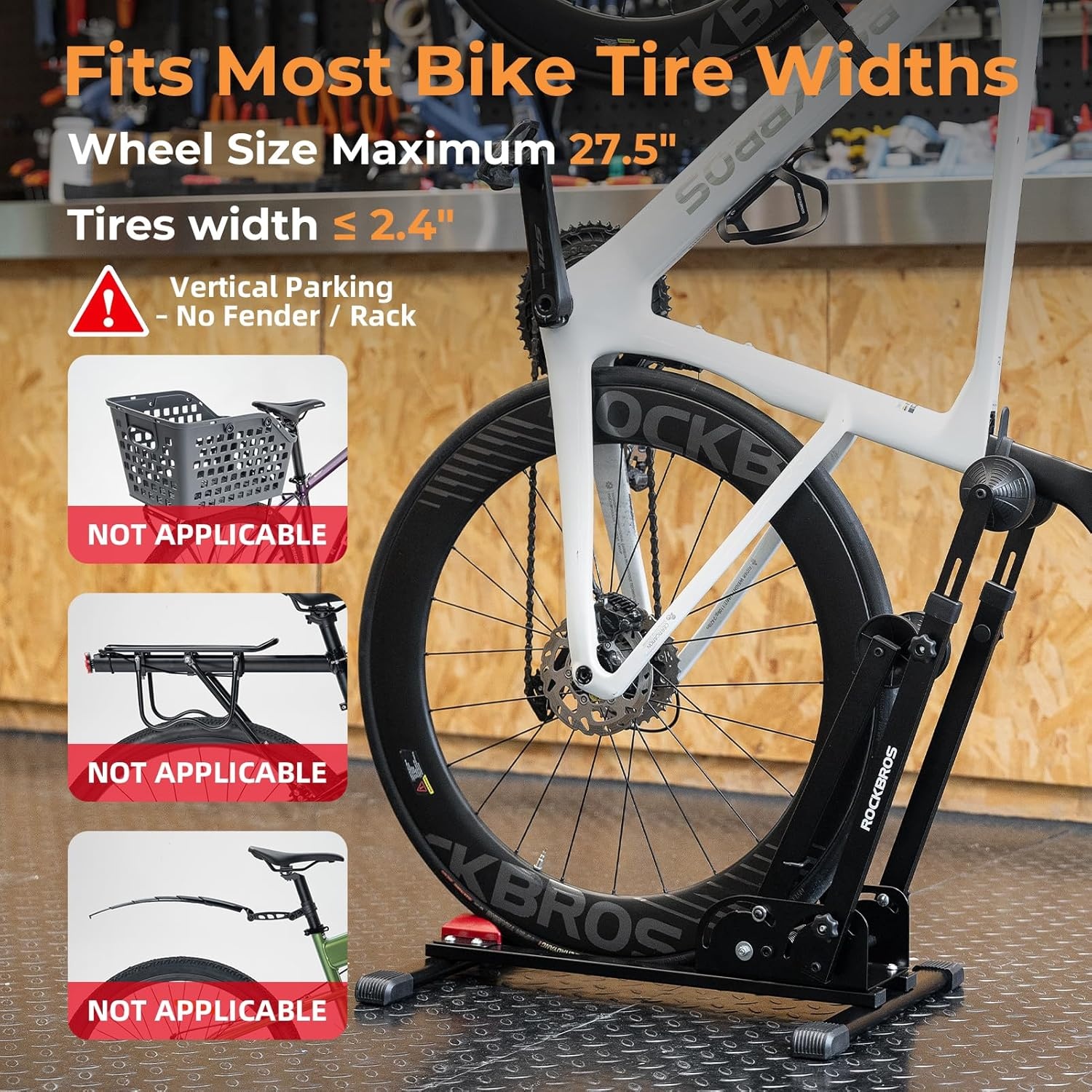 image:imageROCKBROS Bike Stand 2in1 Vertical amp Horizontal Bike Stand Floor Foldable Adjustable Bike Parking Rack for 24 275 Mountain Road Bike Indoor Storage Garage