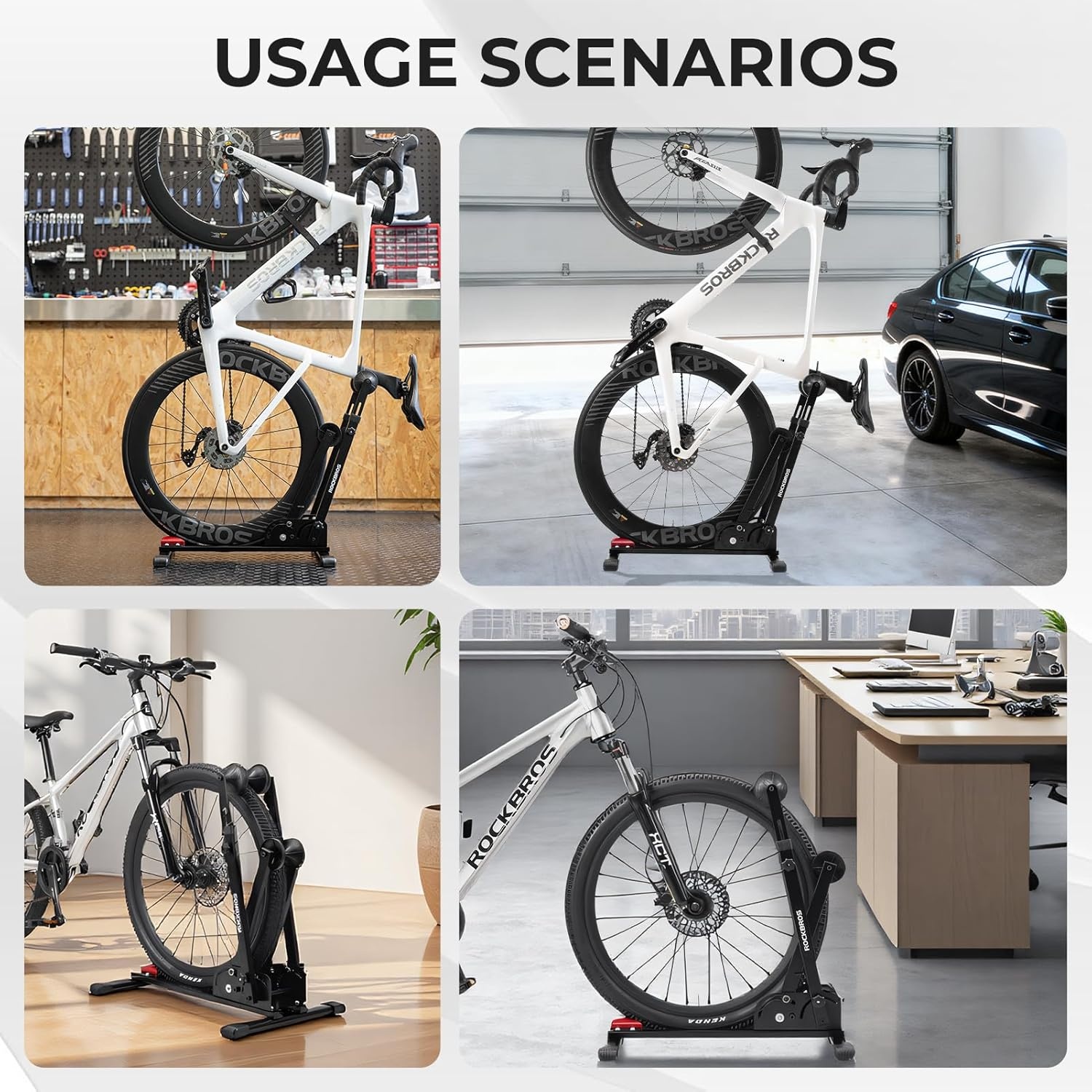 image:imageROCKBROS Bike Stand 2in1 Vertical amp Horizontal Bike Stand Floor Foldable Adjustable Bike Parking Rack for 24 275 Mountain Road Bike Indoor Storage Garage