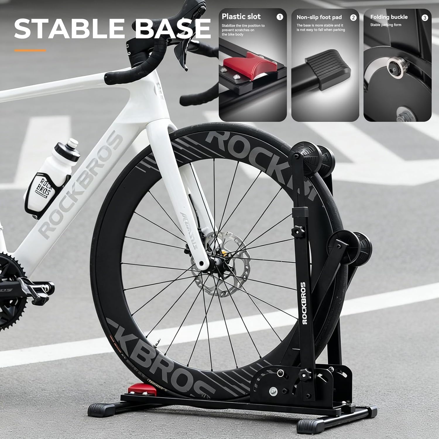 image:imageROCKBROS Bike Stand 2in1 Vertical amp Horizontal Bike Stand Floor Foldable Adjustable Bike Parking Rack for 24 275 Mountain Road Bike Indoor Storage Garage