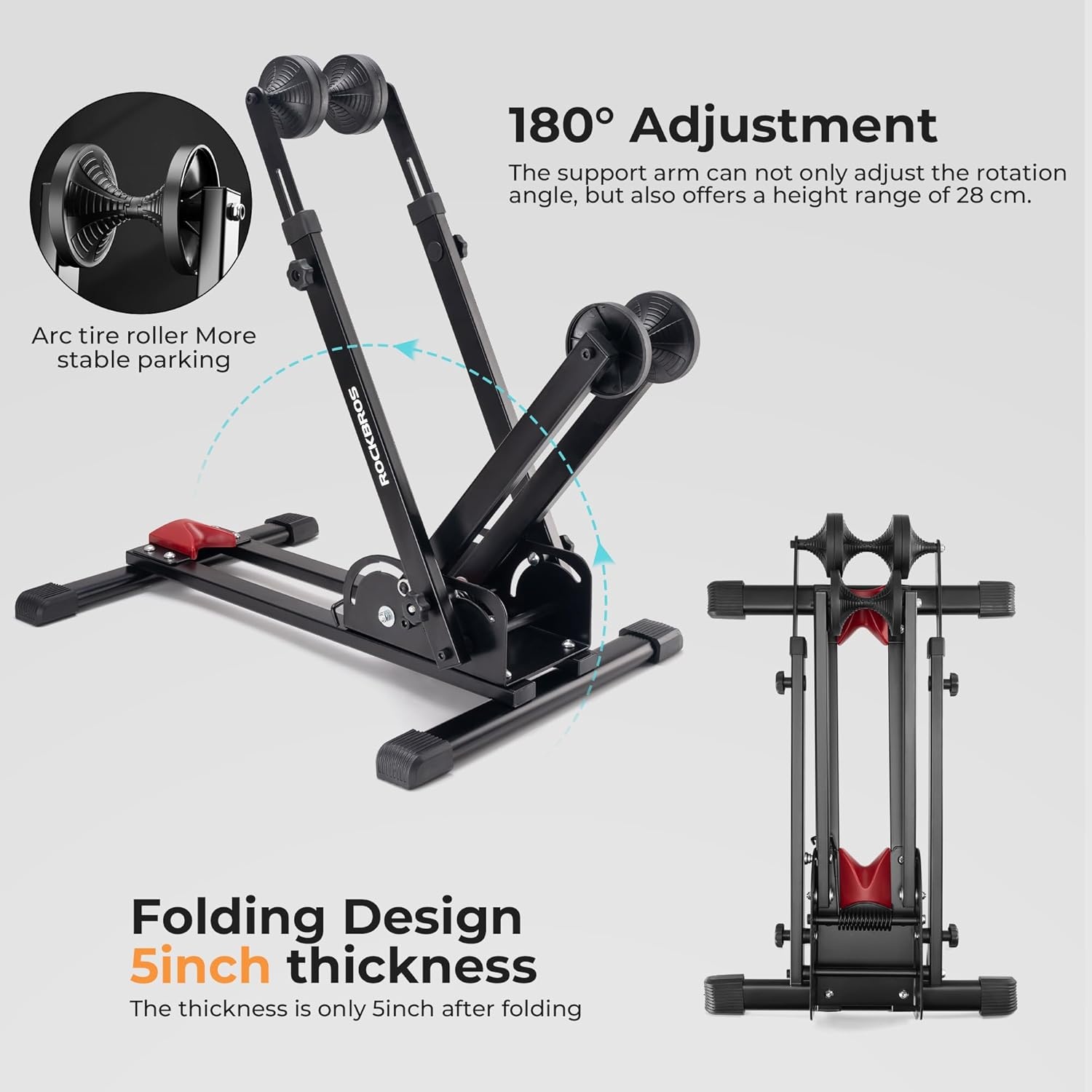 image:imageROCKBROS Bike Stand 2in1 Vertical amp Horizontal Bike Stand Floor Foldable Adjustable Bike Parking Rack for 24 275 Mountain Road Bike Indoor Storage Garage