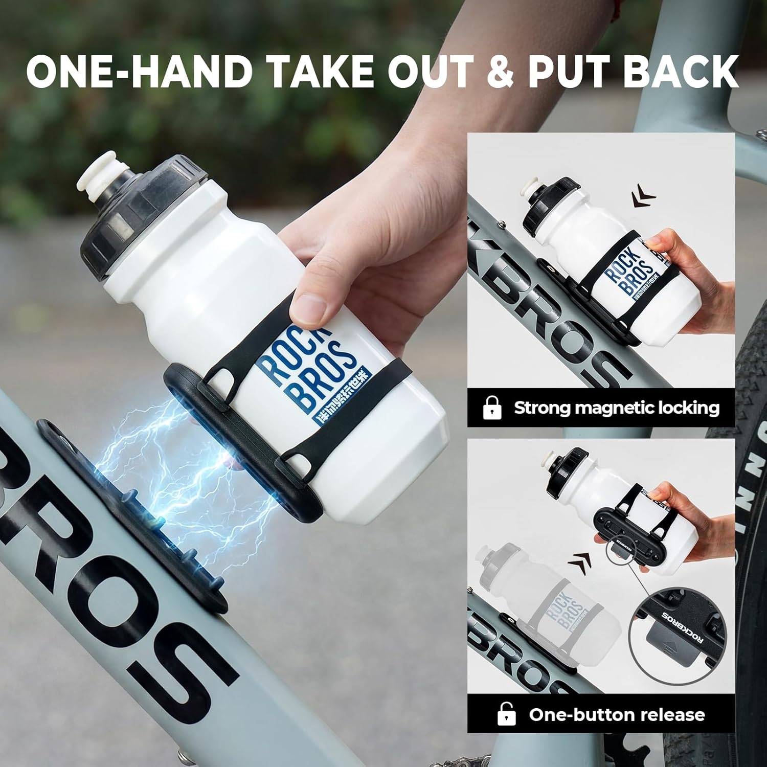 image:imageROCKBROS Bike Water Bottle Holder with Strap Magnetic Water Bottle Holder for Bike Bike Cup Holder for Road Mountain Folding Bike Ebike amp ScooterBlack