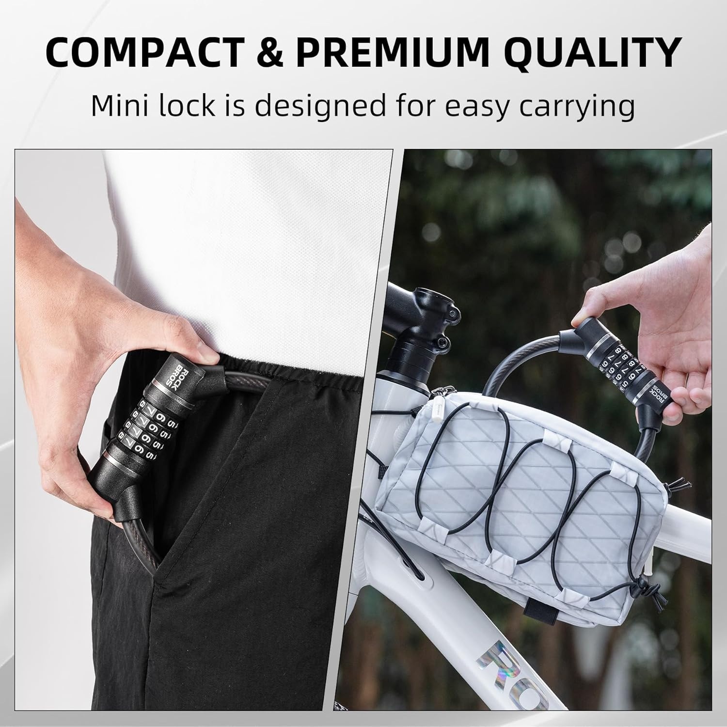 image:imageROCKBROS Cable Lock Combination Bike Lock 4 Digit Mini Lock 114 Long Resettable Cable Lock AntiTheft Accessories Black