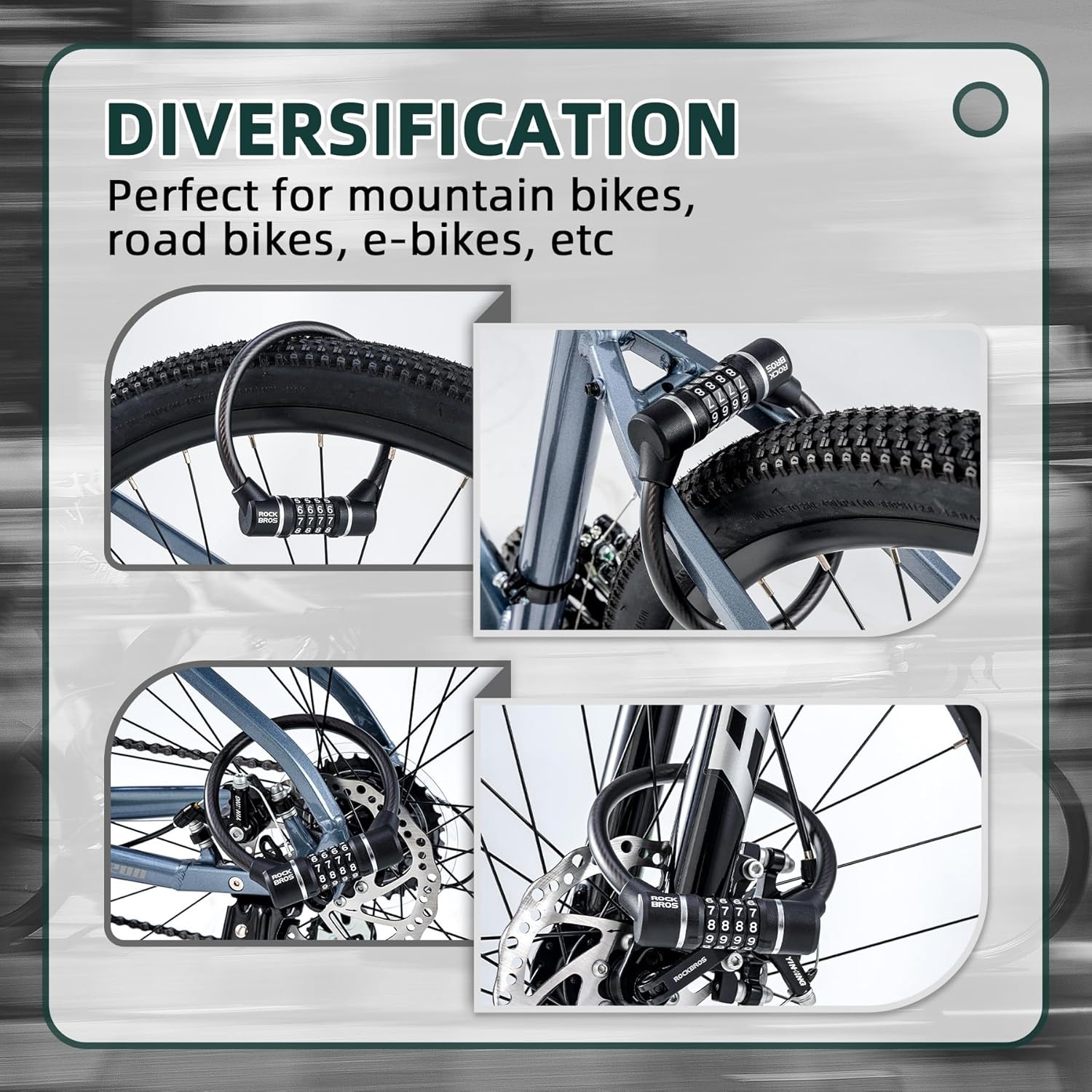 image:imageROCKBROS Cable Lock Combination Bike Lock 4 Digit Mini Lock 114 Long Resettable Cable Lock AntiTheft Accessories Black