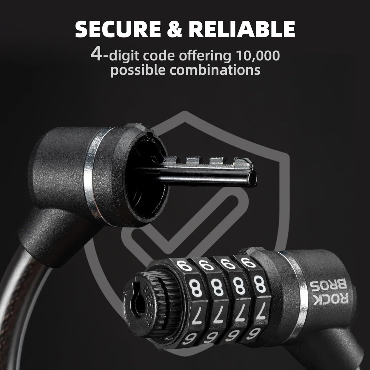 image:imageROCKBROS Cable Lock Combination Bike Lock 4 Digit Mini Lock 114 Long Resettable Cable Lock AntiTheft Accessories Black