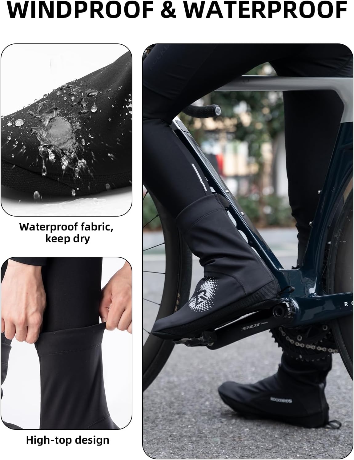 image:imageROCKBROS Cycling Shoe Covers Winter Thermal Windproof Full Bicycle Overshoes for Men and Women Mountain Road Bike Shoes Water ResistantSmall