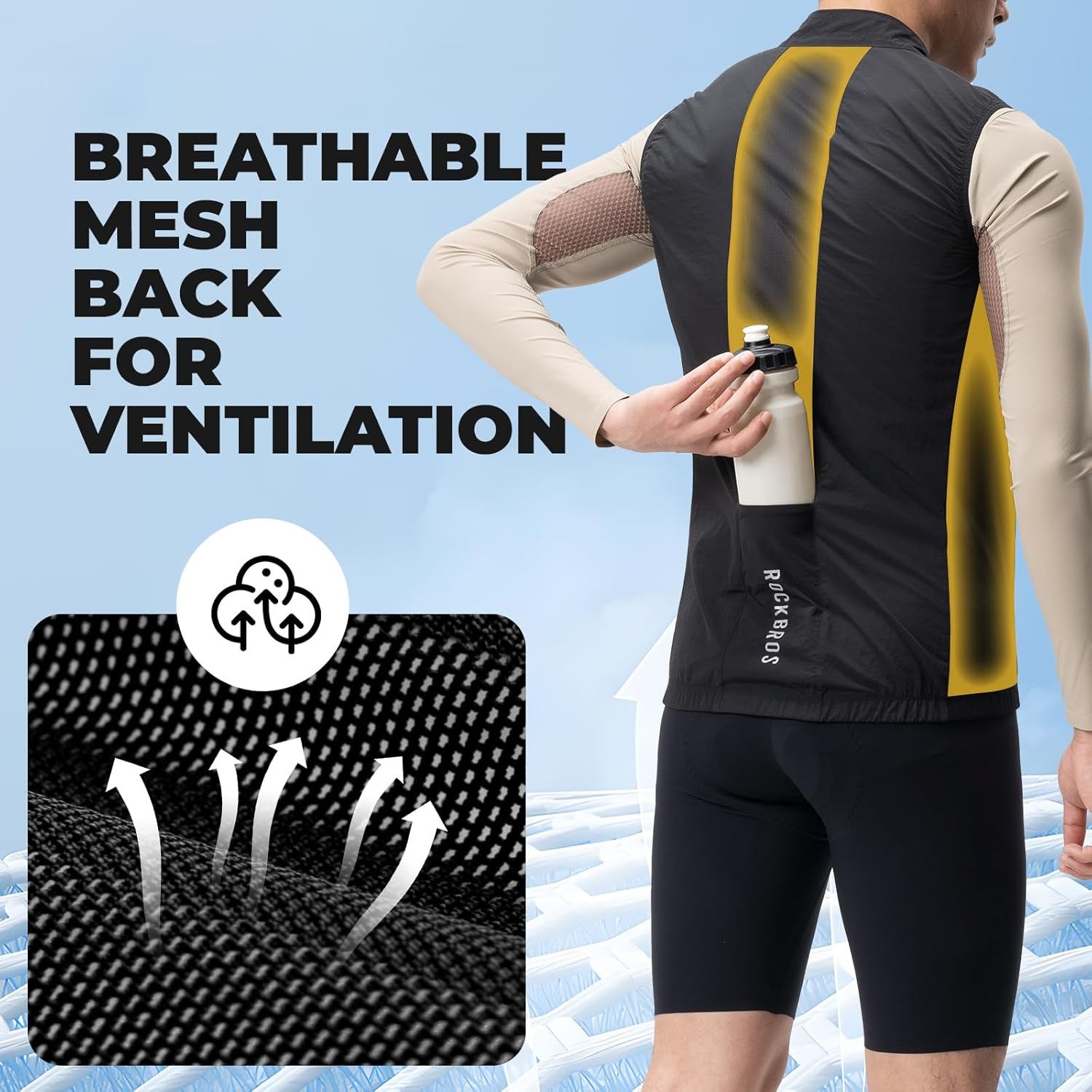 image:imageROCKBROS Cycling Wind Vest Sleeveless Biking Vest Windbreaker Vest for Men Cooling amp Lightweight Vest Gilet for RunningBlack