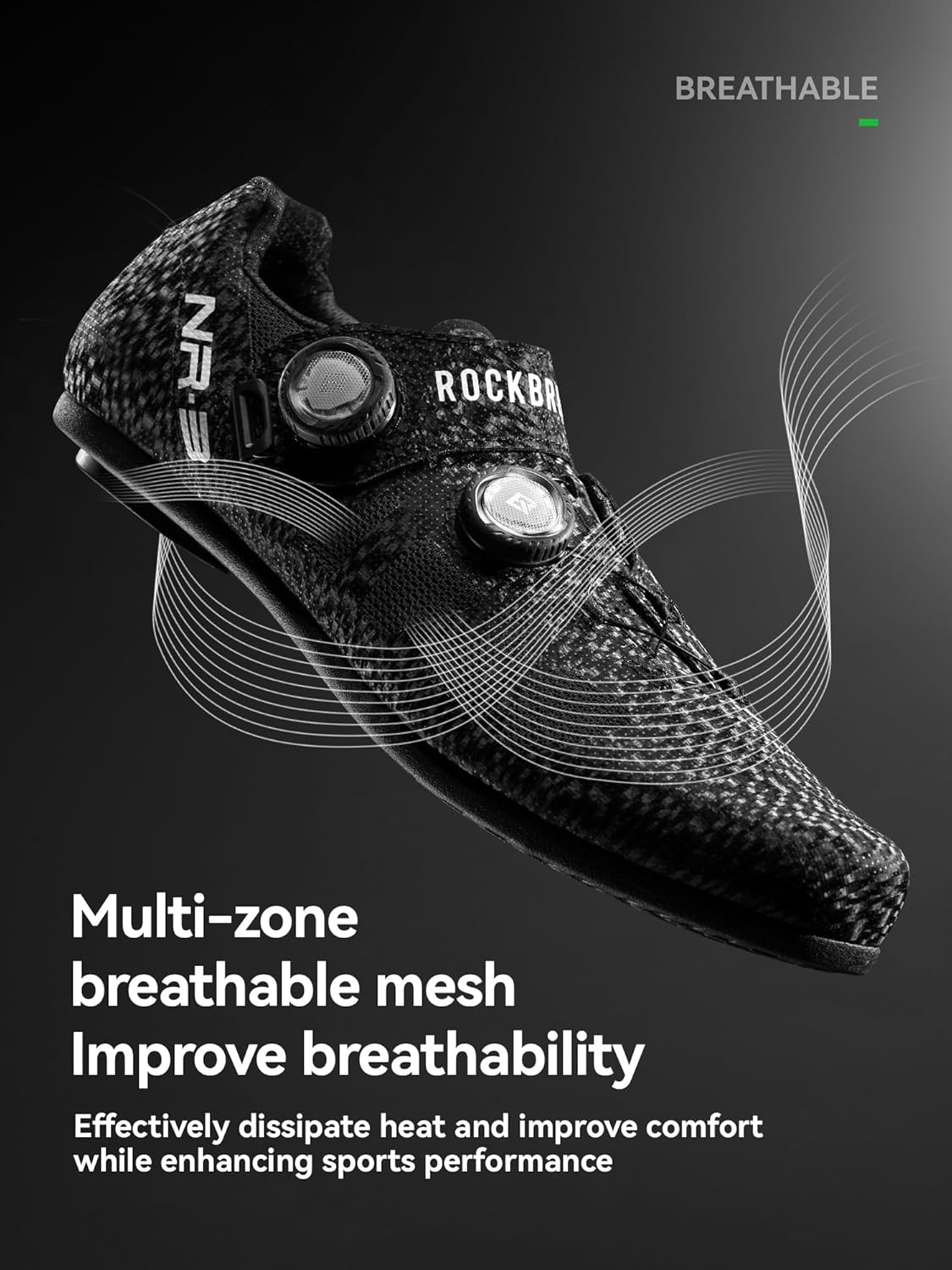 image:imageROCKBROS FlatPedalNonLock Cycling Shoes NR3 Breathable Perforations NonSlip Sole for Road amp Mountain BikingBlack