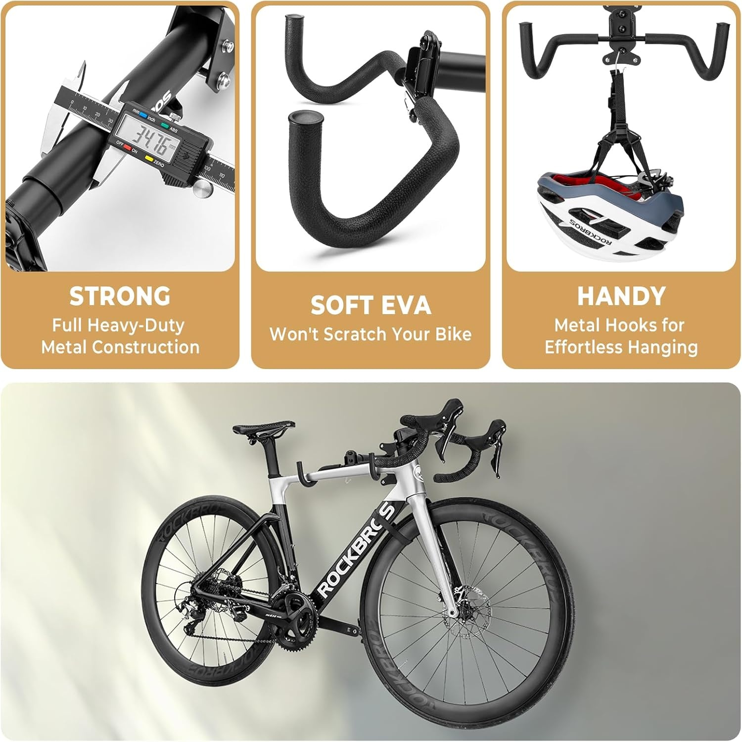 image:imageROCKBROS Horizontal Bike Wall Mount Adjustable Wall Bike Mount Hanger with 55lb Capacity Mountain Road Bike Bicycle Rack for Garage