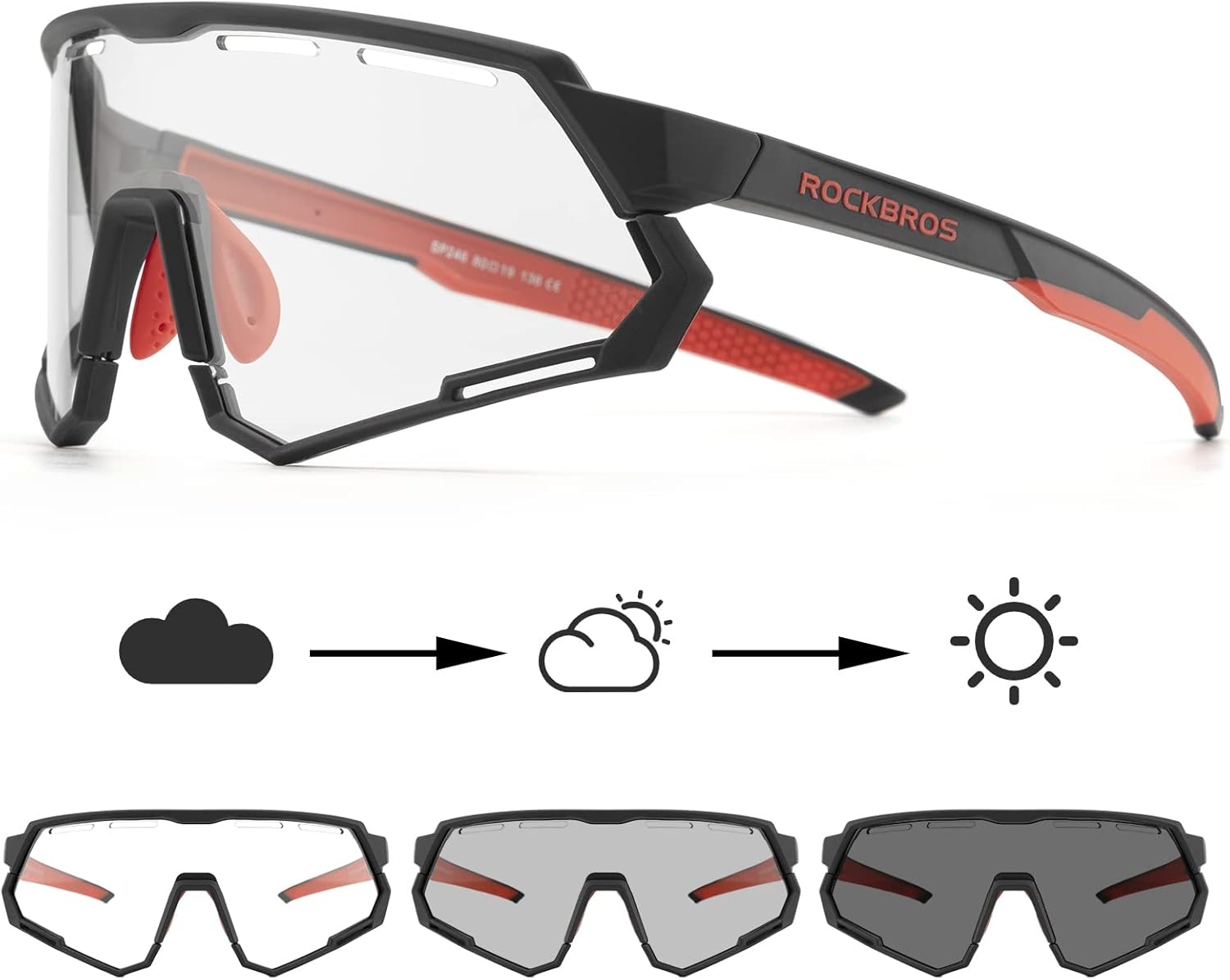 image:imageROCKBROS Mountain Bike Glasses for Men Cycling Glasses with Interchangeable Polarized Photochromic Lenses Sport Sunglasses