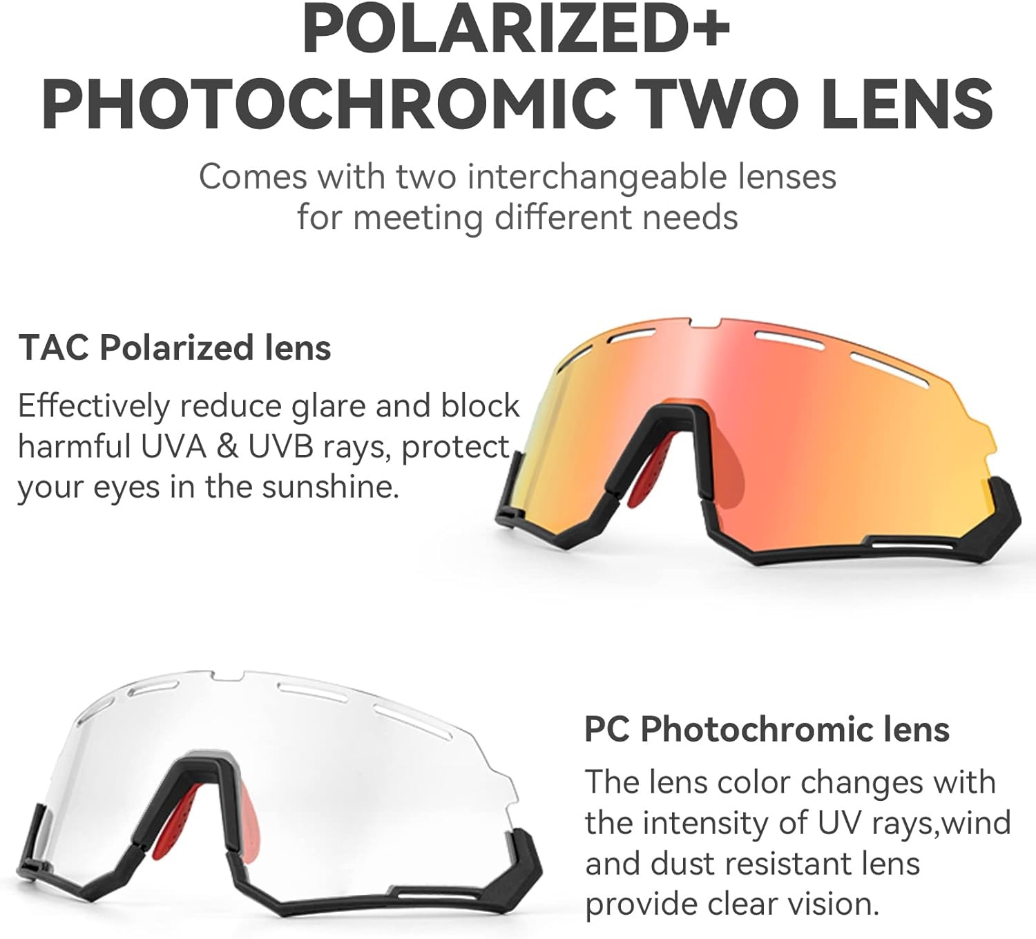 image:imageROCKBROS Mountain Bike Glasses for Men Cycling Glasses with Interchangeable Polarized Photochromic Lenses Sport Sunglasses