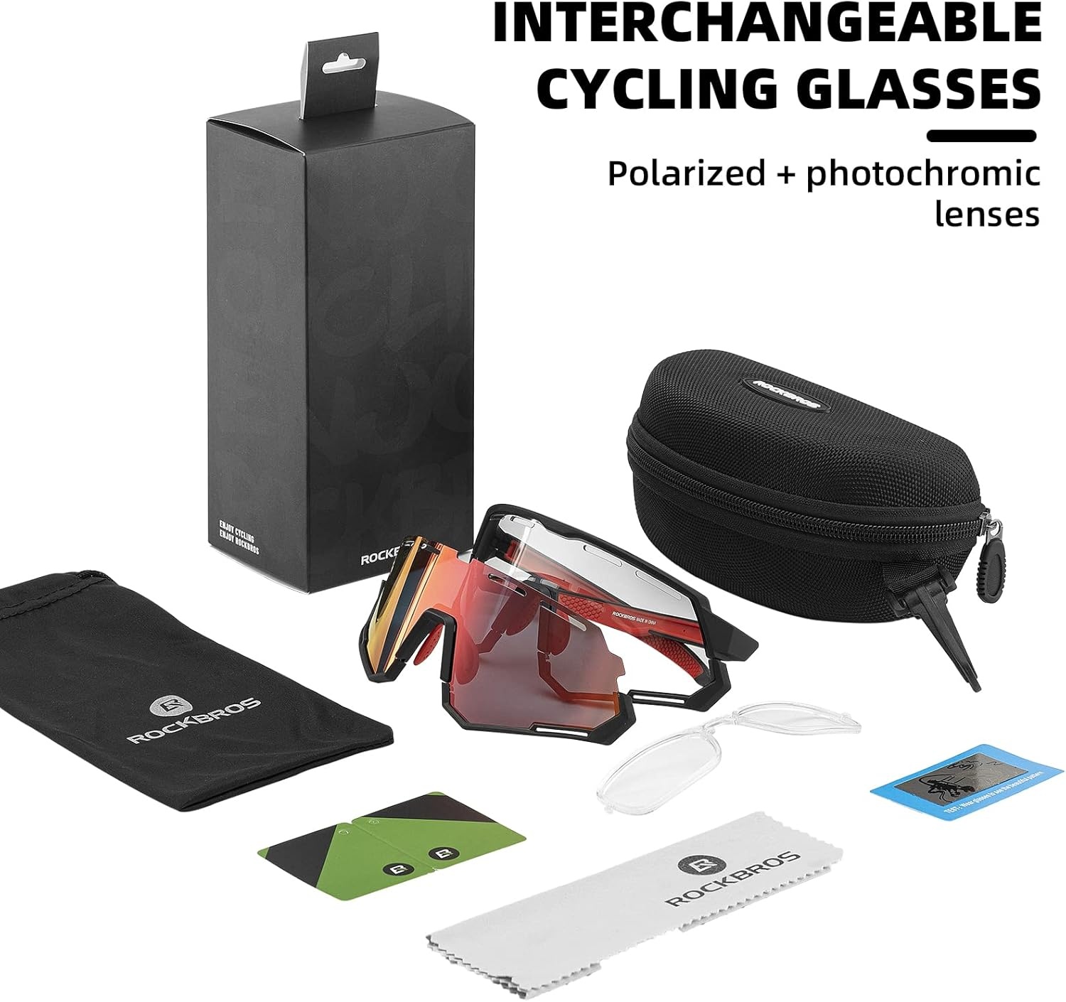 image:imageROCKBROS Mountain Bike Glasses for Men Cycling Glasses with Interchangeable Polarized Photochromic Lenses Sport Sunglasses