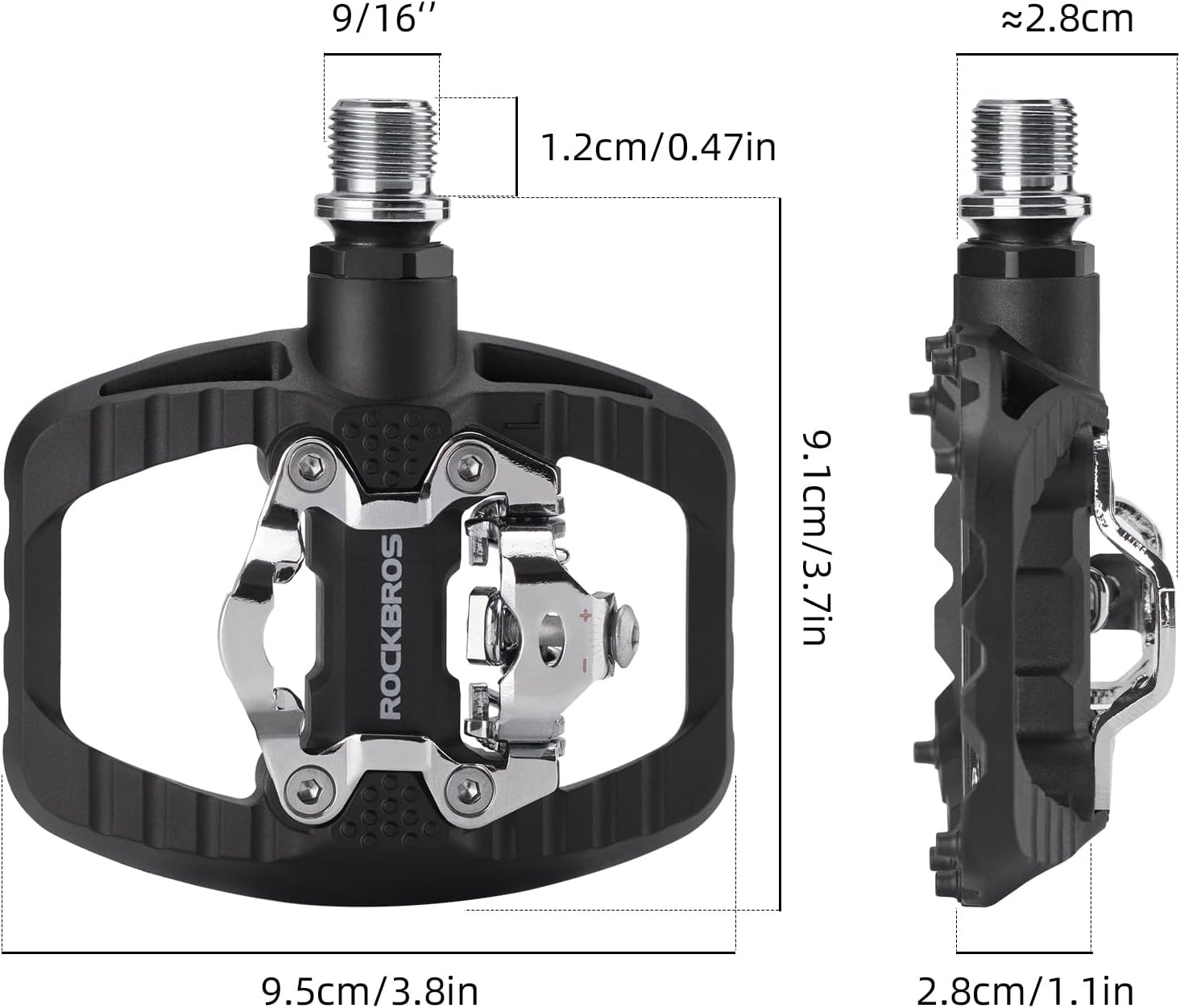 image:imageROCKBROS Mountain Bike Pedals Dual Function Sealed Clipless Flat Platform Compatible with SPD Bicycle Pedals for Mountain Bike MTB Pedals Flat