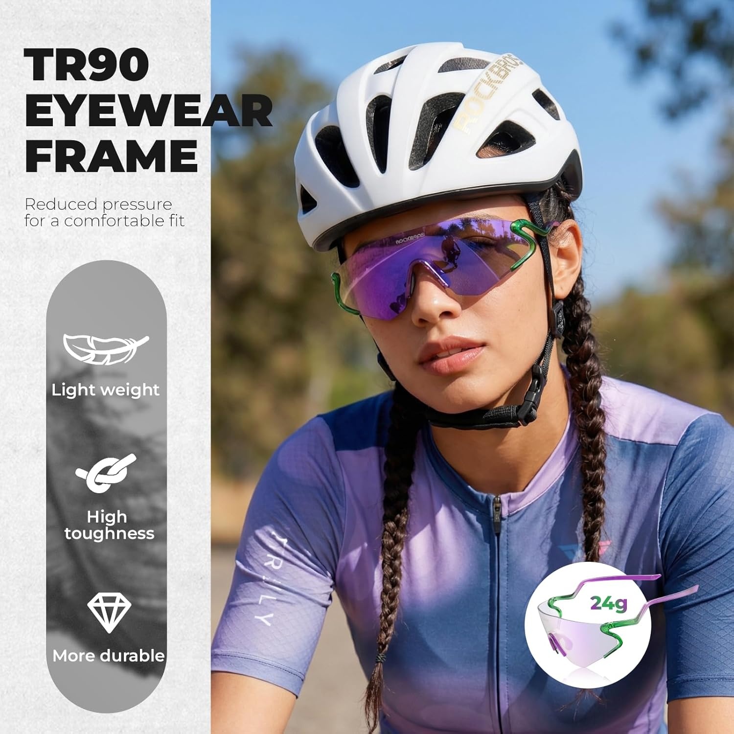 image:imageROCKBROS Photochromic Cycling Glasses for Men Women 24g Unique Temples amp Raised Frame UV400 Bike GlassesGreenpurple