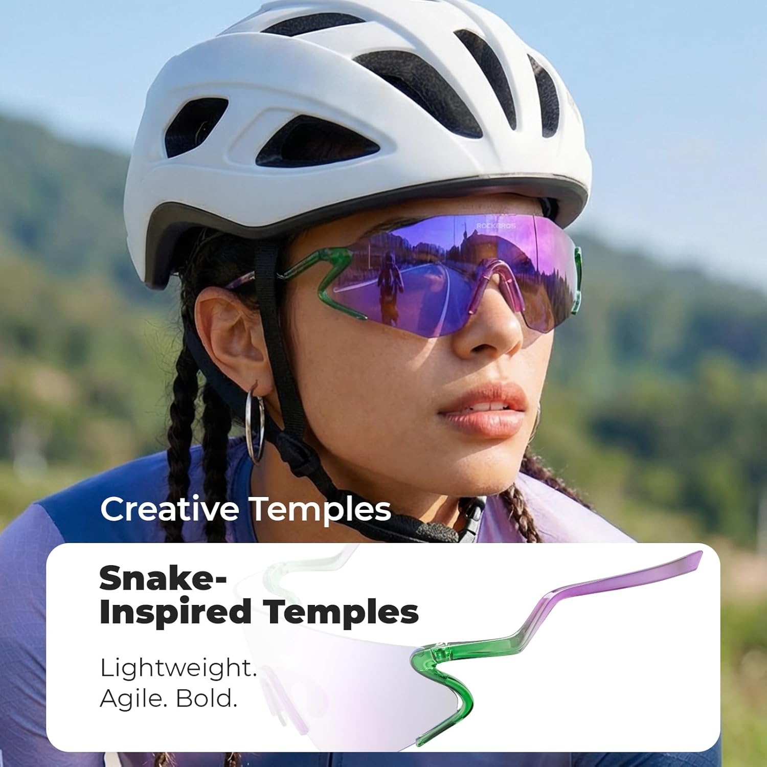 image:imageROCKBROS Photochromic Cycling Glasses for Men Women 24g Unique Temples amp Raised Frame UV400 Bike GlassesGreenpurple