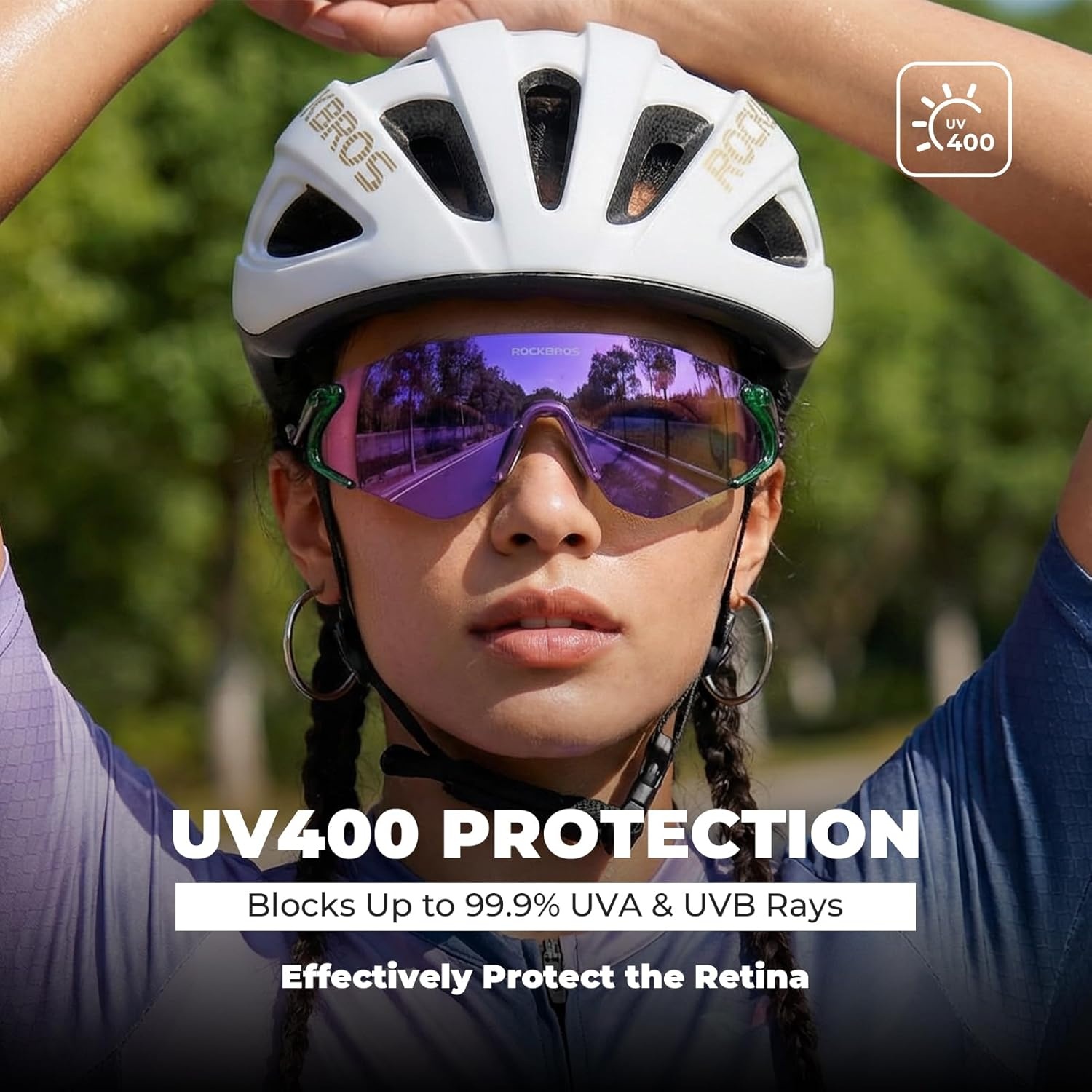 image:imageROCKBROS Photochromic Cycling Glasses for Men Women 24g Unique Temples amp Raised Frame UV400 Bike GlassesGreenpurple