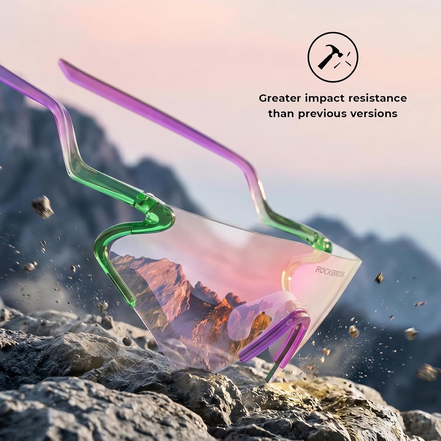 image:imageROCKBROS Photochromic Cycling Glasses for Men Women 24g Unique Temples amp Raised Frame UV400 Bike GlassesGreenpurple