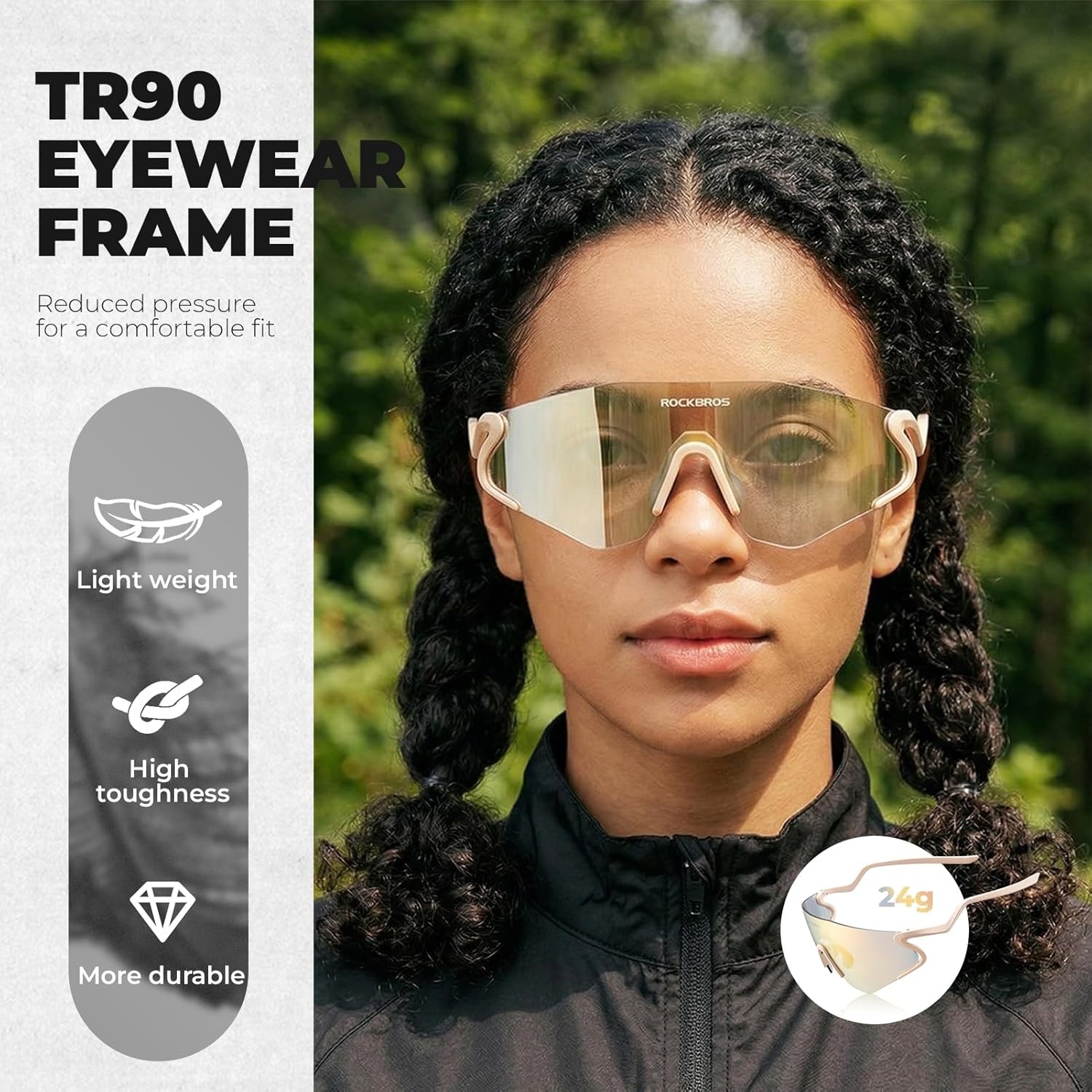 image:imageROCKBROS Photochromic Cycling Glasses for Men Women 24g Unique Temples amp Raised Frame UV400 Bike GlassesMatte Nude