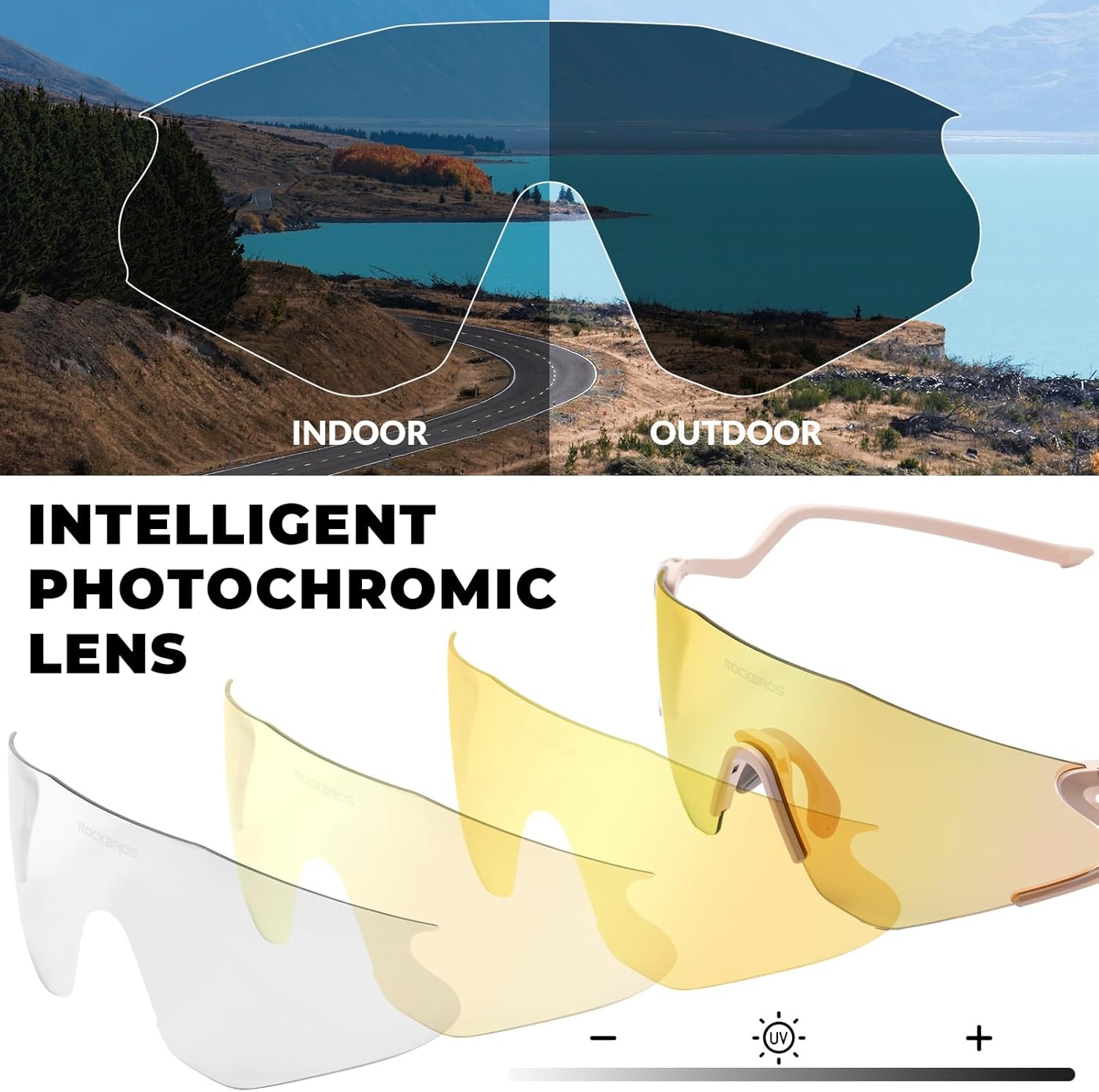 image:imageROCKBROS Photochromic Cycling Glasses for Men Women 24g Unique Temples amp Raised Frame UV400 Bike GlassesMatte Nude