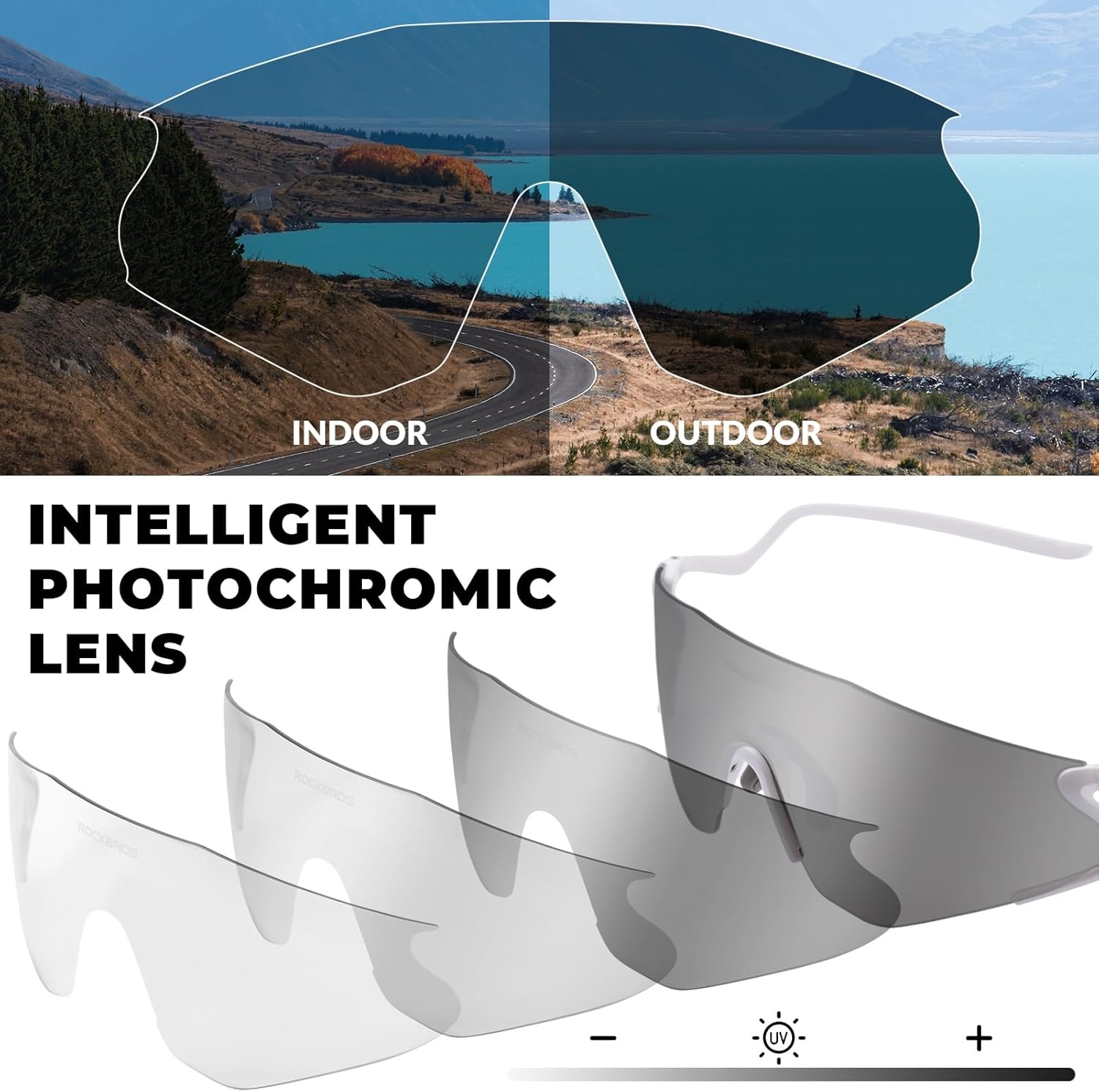 image:imageROCKBROS Photochromic Cycling Glasses for Men Women 24g Unique Temples amp Raised Frame UV400 Bike GlassesMatte White