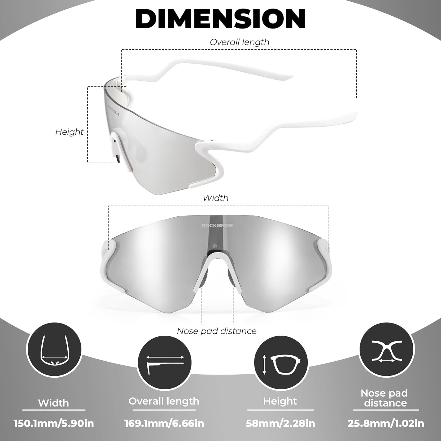 image:imageROCKBROS Photochromic Cycling Glasses for Men Women 24g Unique Temples amp Raised Frame UV400 Bike GlassesMatte White
