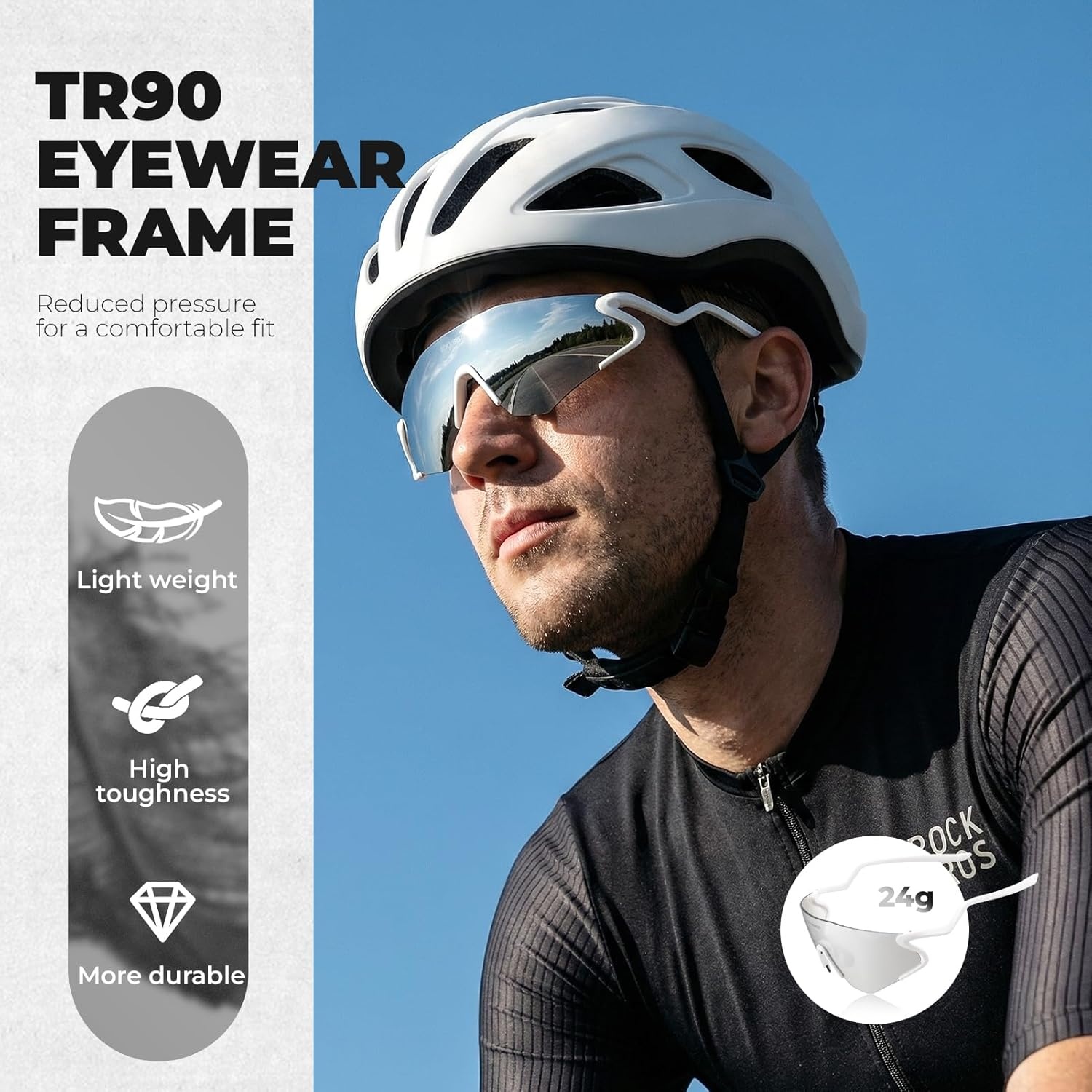 image:imageROCKBROS Photochromic Cycling Glasses for Men Women 24g Unique Temples amp Raised Frame UV400 Bike GlassesMatte White