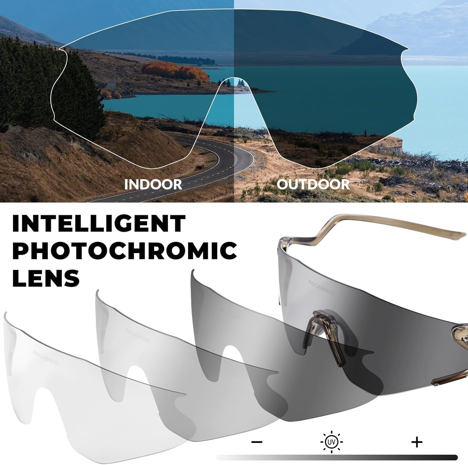 image:imageROCKBROS Photochromic Cycling Glasses for Men Women 24g Unique Temples amp Raised Frame UV400 Bike GlassesTransparent Green